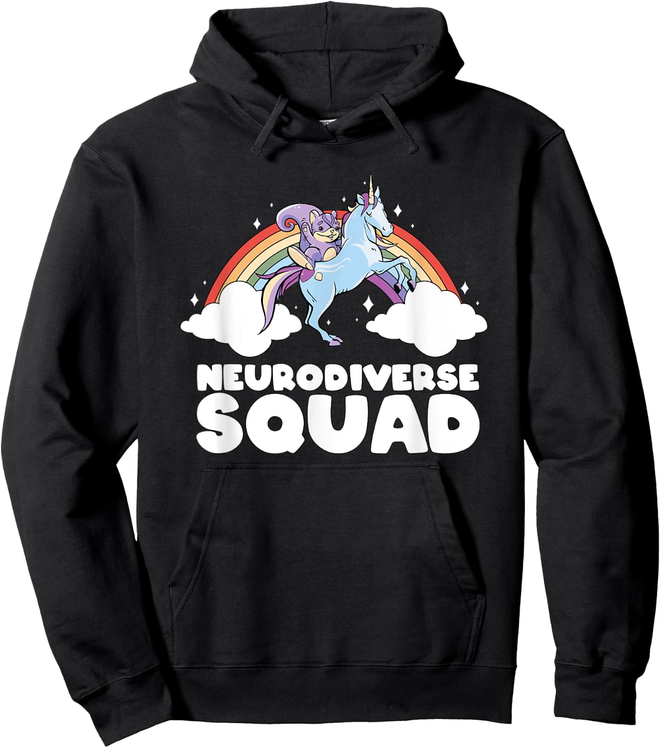Neurodiverse Squad ADHD Squirrel Unicorn Rainbow Autism Hoodie - Hoodie | Black