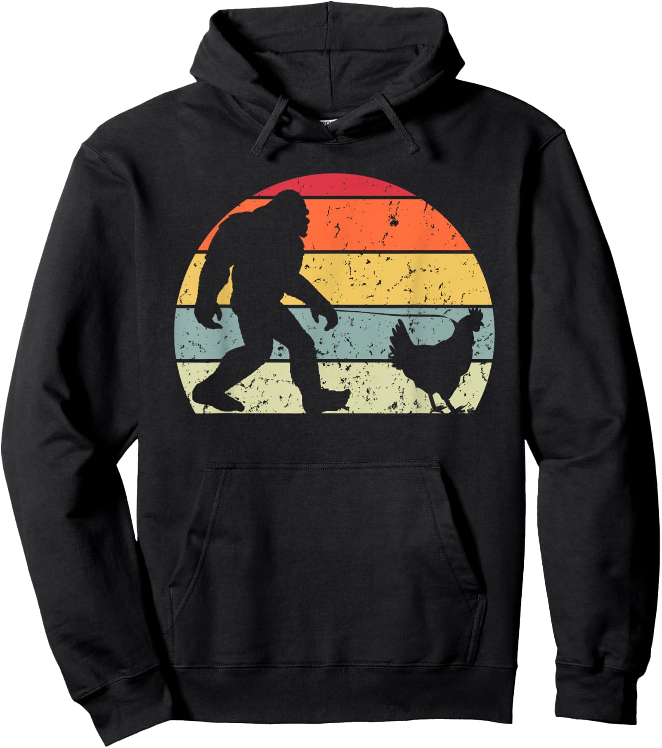 Funny Yeti Retro Vintage Sasquatch Bigfoot Walking Chicken Hoodie - Hoodie | Black