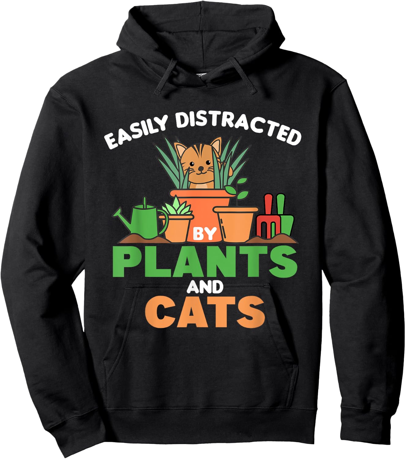 Easily Distracted By Plants And Cats Cute Cat With Flowers Men Women Kids Hoodie - Hoodie | Black