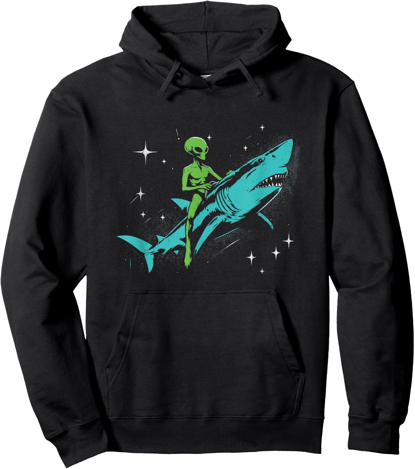 Alien Riding A Shark - Funny Graphic Alien UFO Space Lover Hoodie - Hoodie | Black