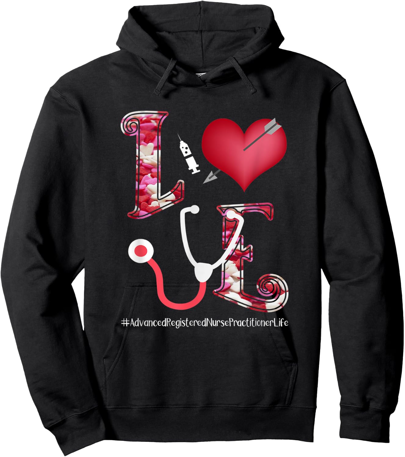 Valentine's Day Hearts Stethoscope Love ARNP Nurse Gift Hoodie - Hoodie | Black