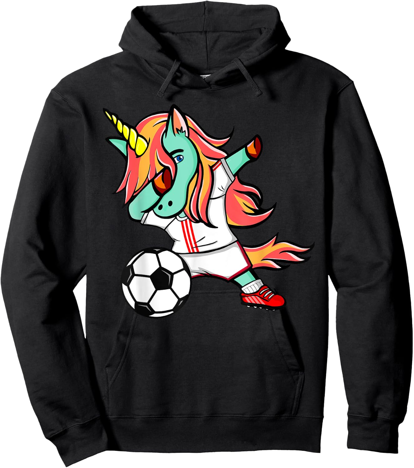Dabbing Unicorn Soccer On White Red Sport Football Jersey Hoodie - Hoodie | Black