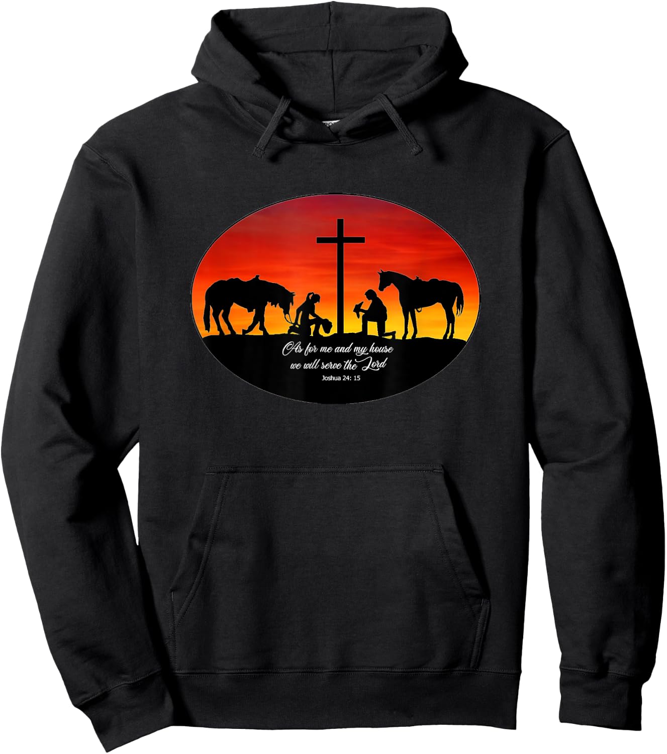 2 Cowhands praying at the Cross sunset. Christian Cowboy Hoodie - Hoodie | Black