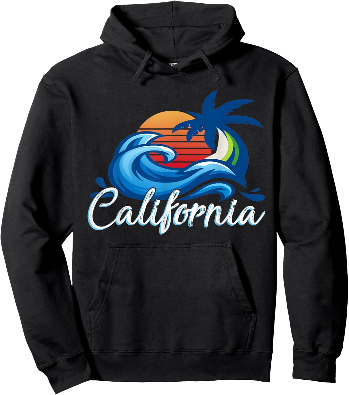 Tropical Sunset Cali Beach Waves Surfing USA California Hoodie - Hoodie | Black