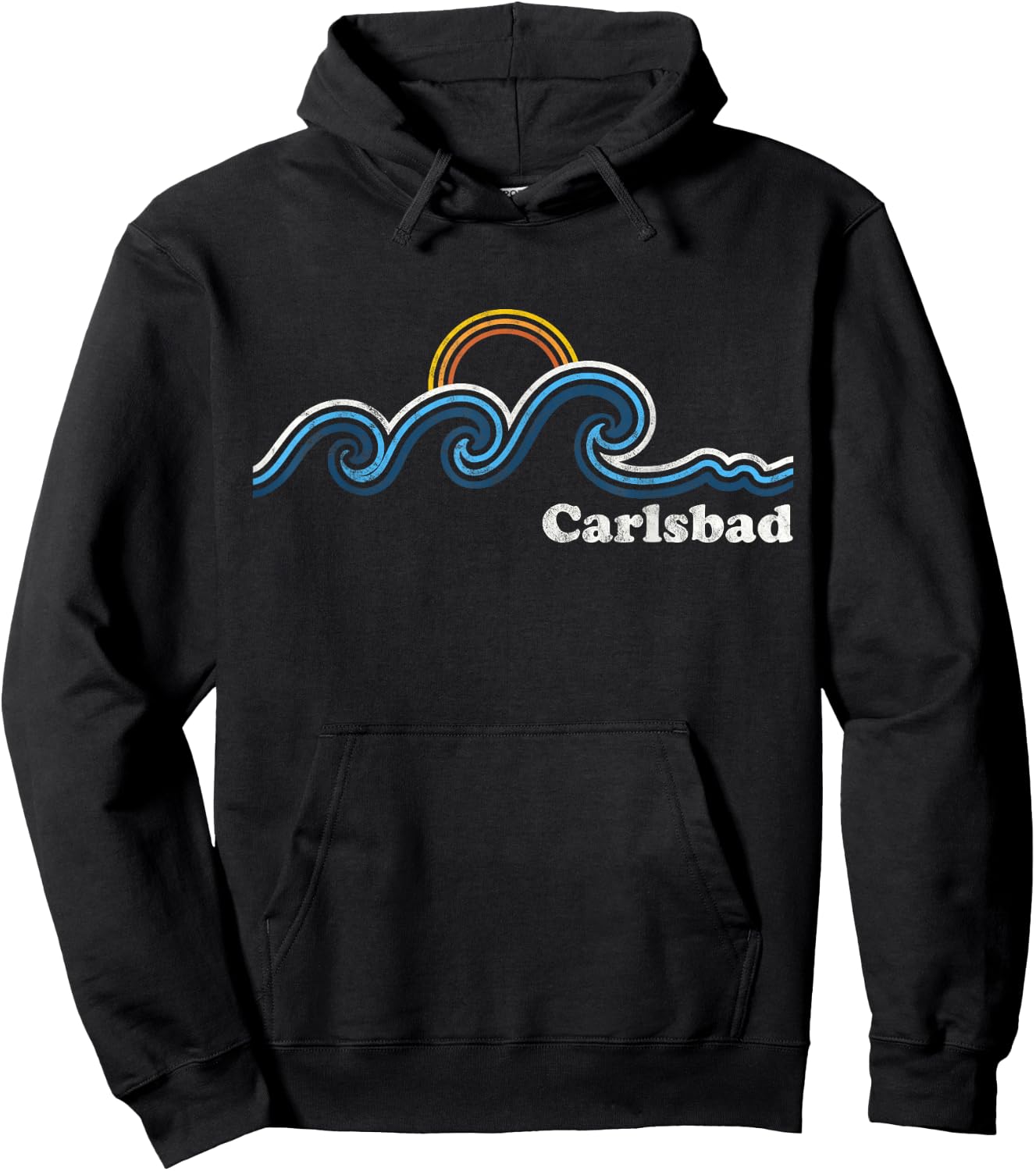 Carlsbad California CA Sufing Waves Sunset Vintage Hoodie - Hoodie | Black