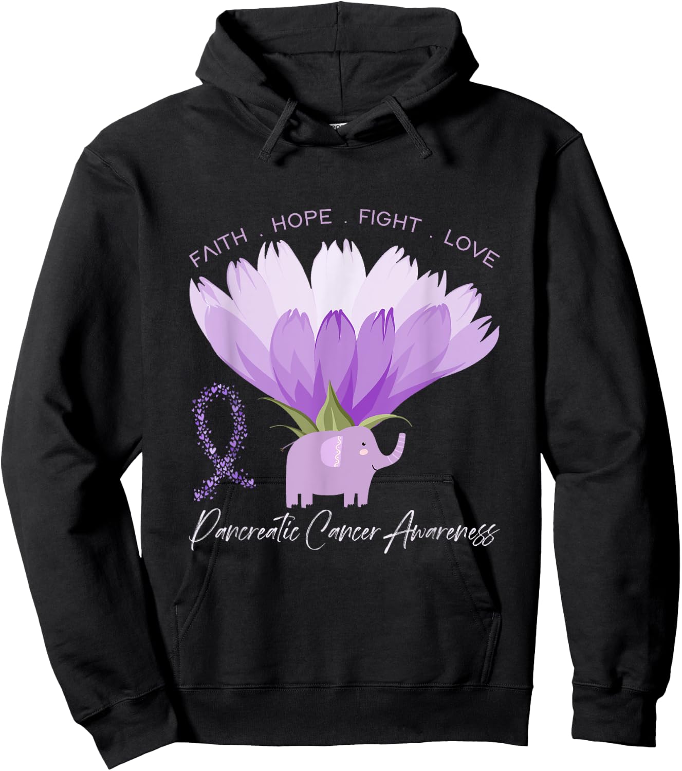 Purple Ribbon Gift Pancreatic Cancer Awareness Hoodie - Hoodie | Black