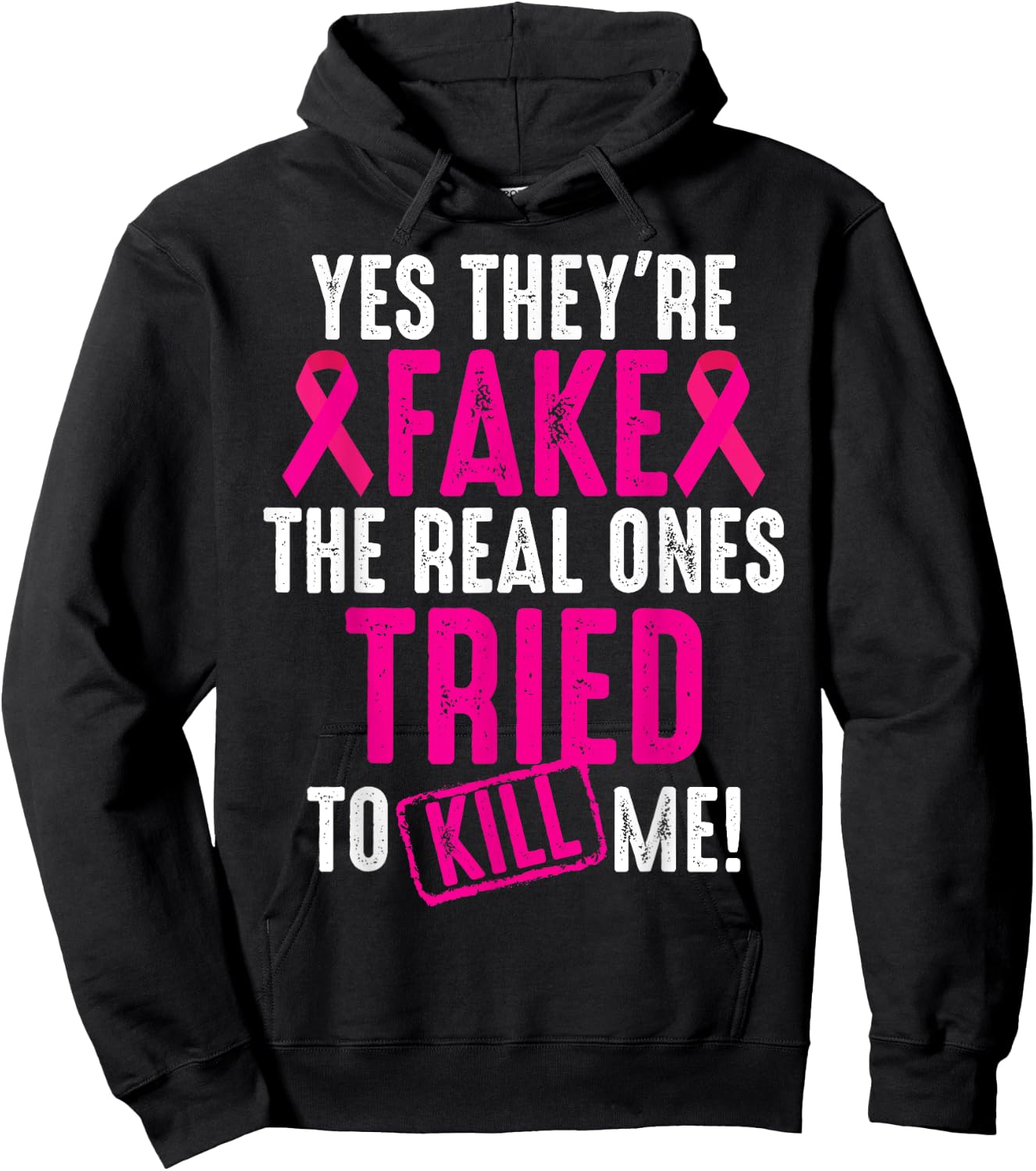 Funny Yes They're Fake | Cool Breast Cancer Awareness Gift Hoodie - Hoodie | Black