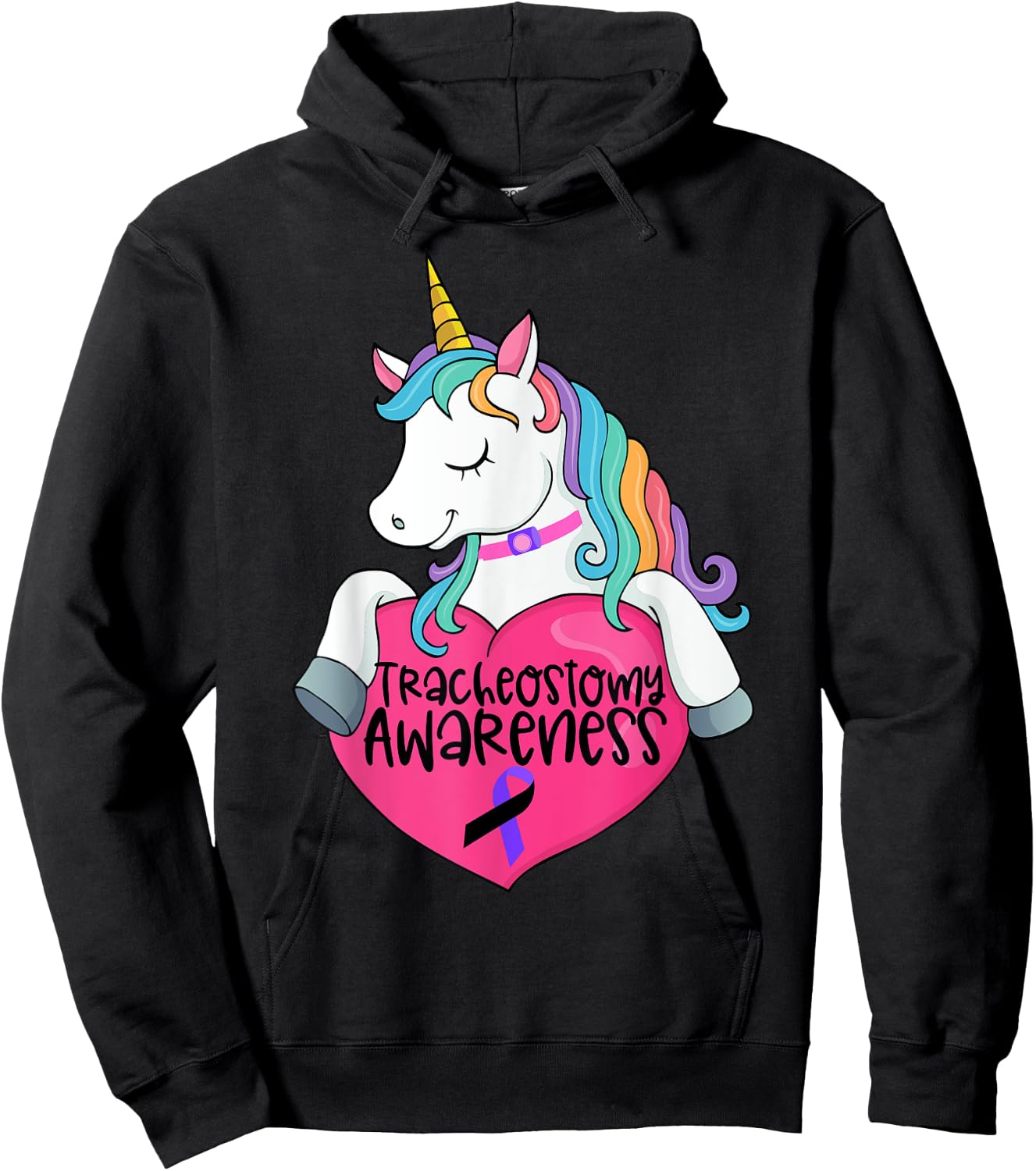 Tracheostomy Awareness Trach Heart Unicorn Hoodie - Hoodie | Black