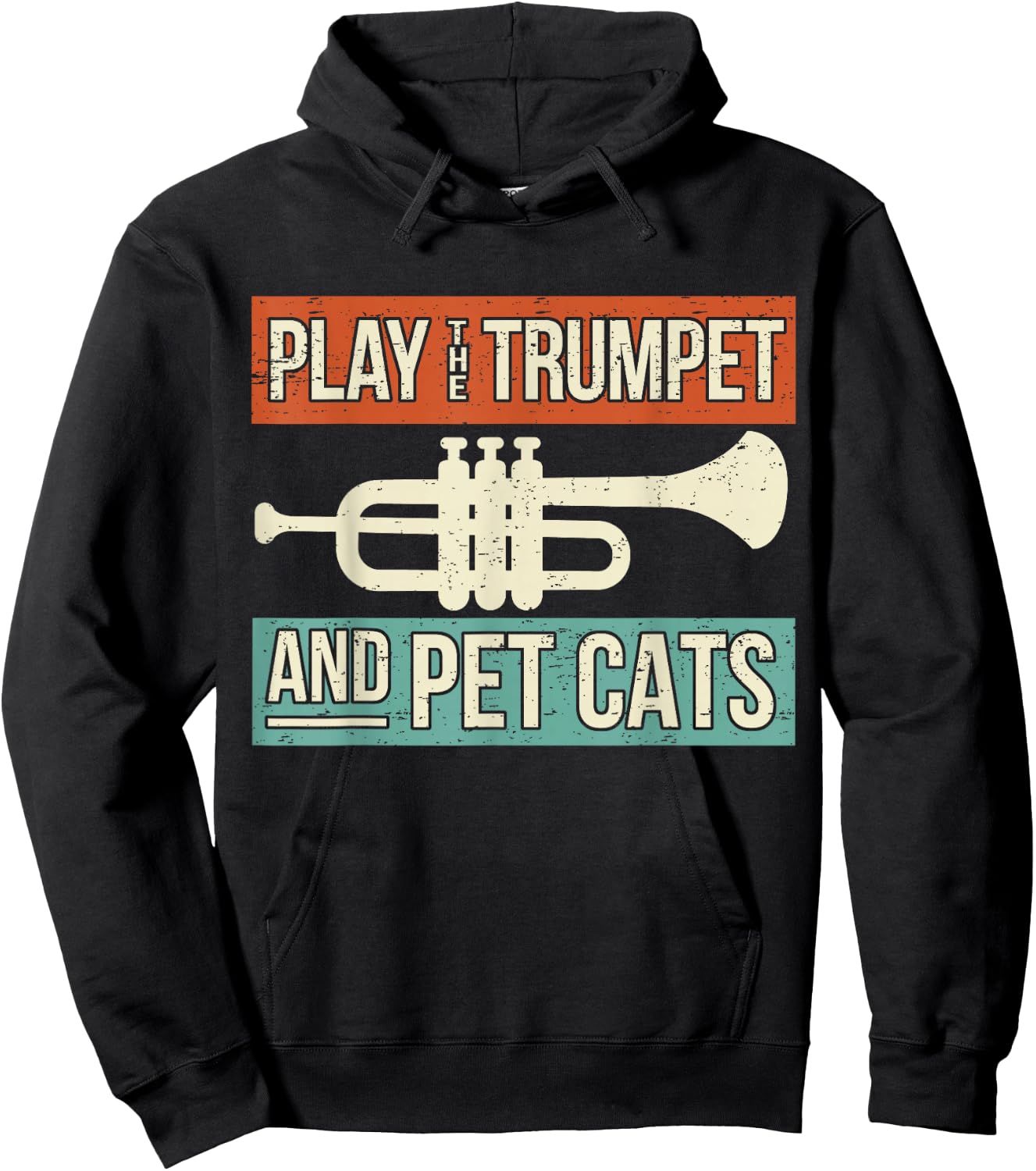 Vintage Trumpet Player Design Cat Lover Trumpeter I Pet Cats Hoodie - Hoodie | Black