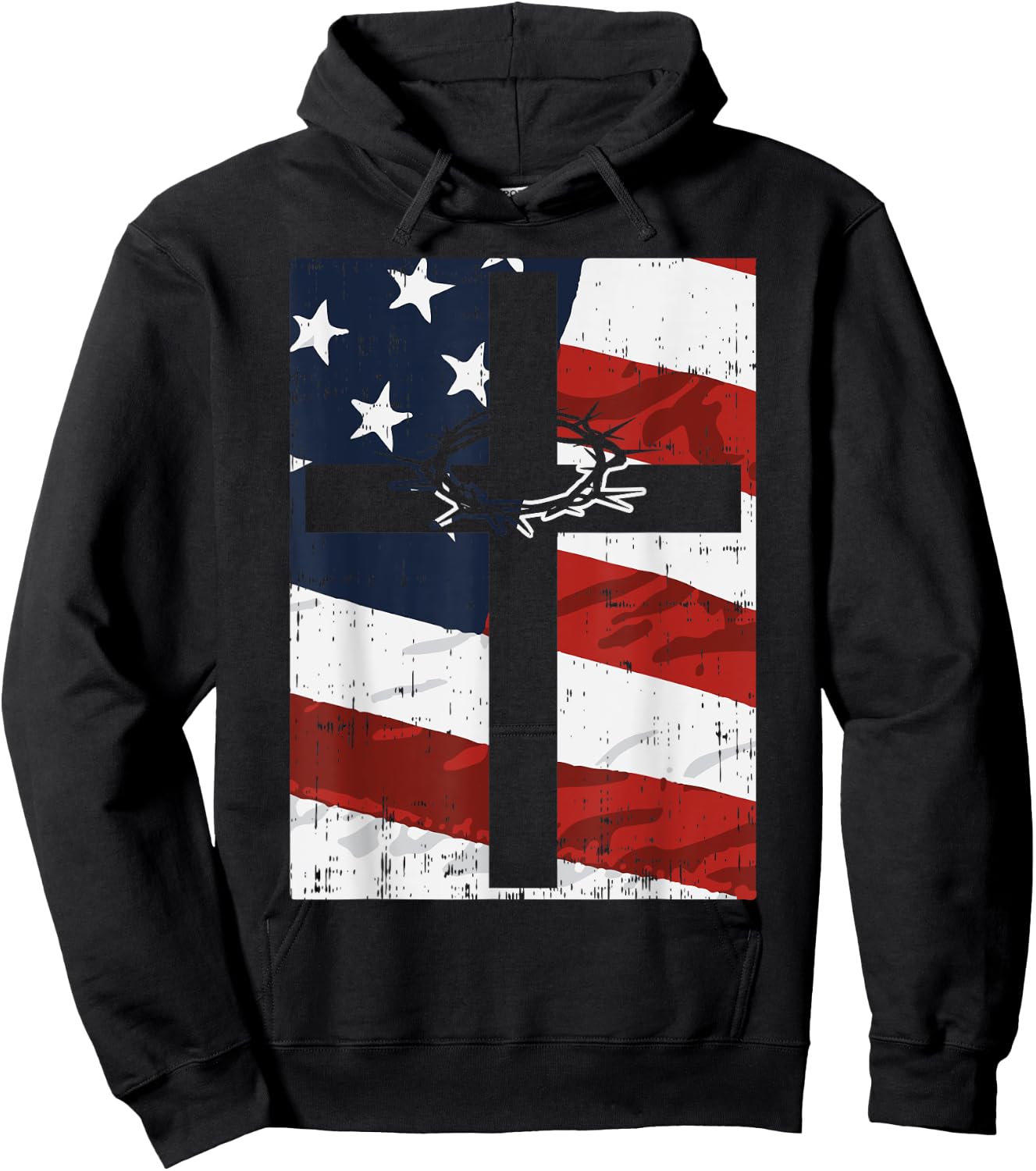 Cross American Flag Thorn God Jesus Faith Christian Gift Hoodie - Hoodie | Black