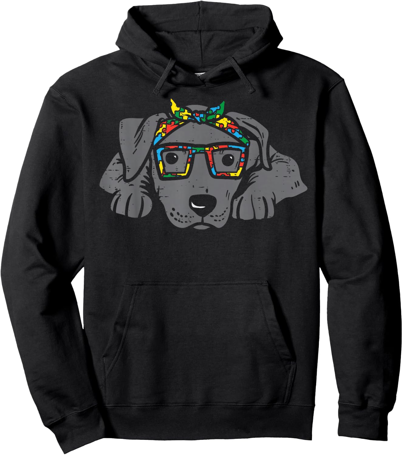Pitbull Puzzle Bandana Glasses Autism Awareness Pitties Dog Hoodie - Hoodie | Black