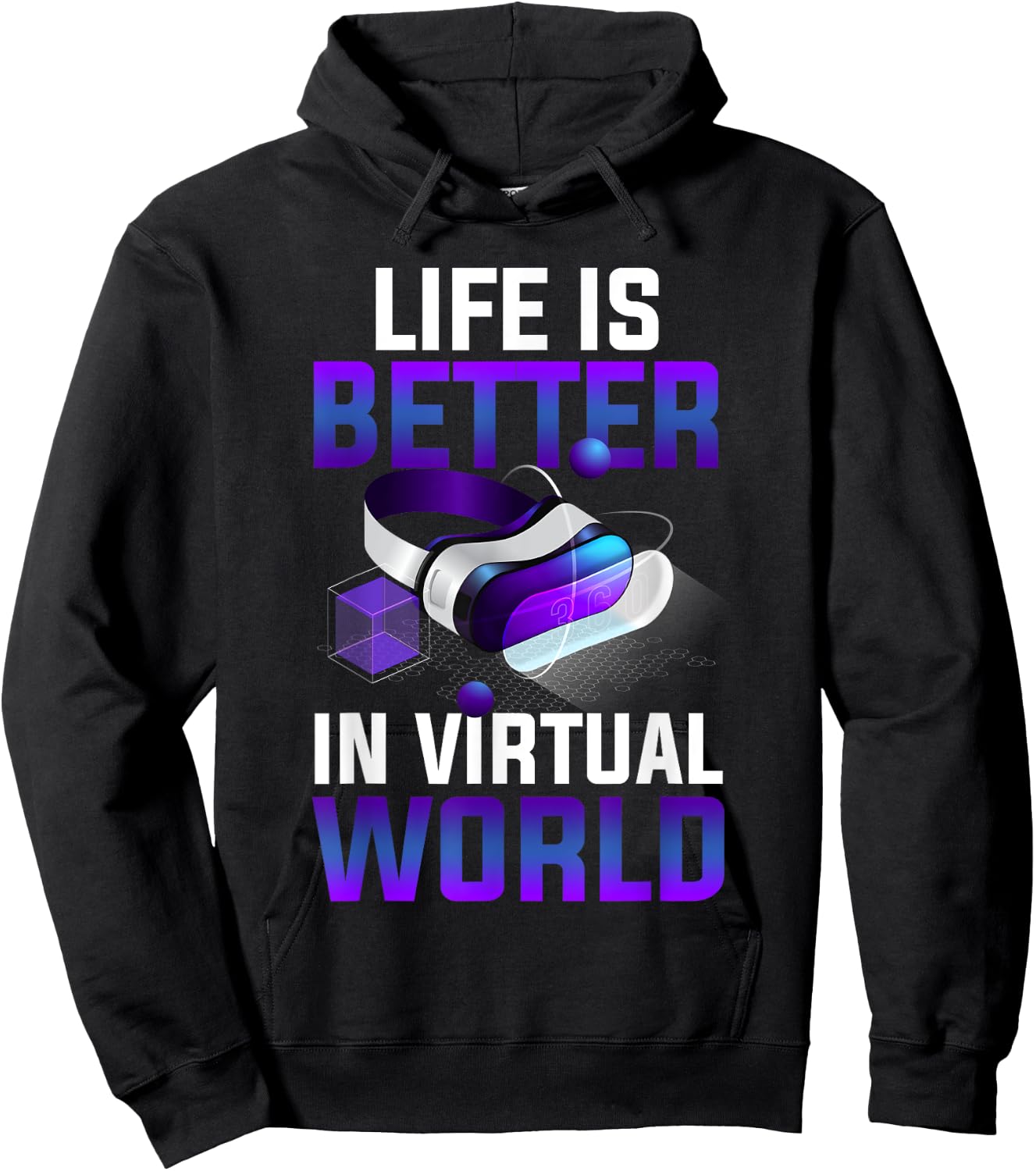 Vintage Life is Better in Virtual World VR Gamer Life Online Hoodie - Hoodie | Black