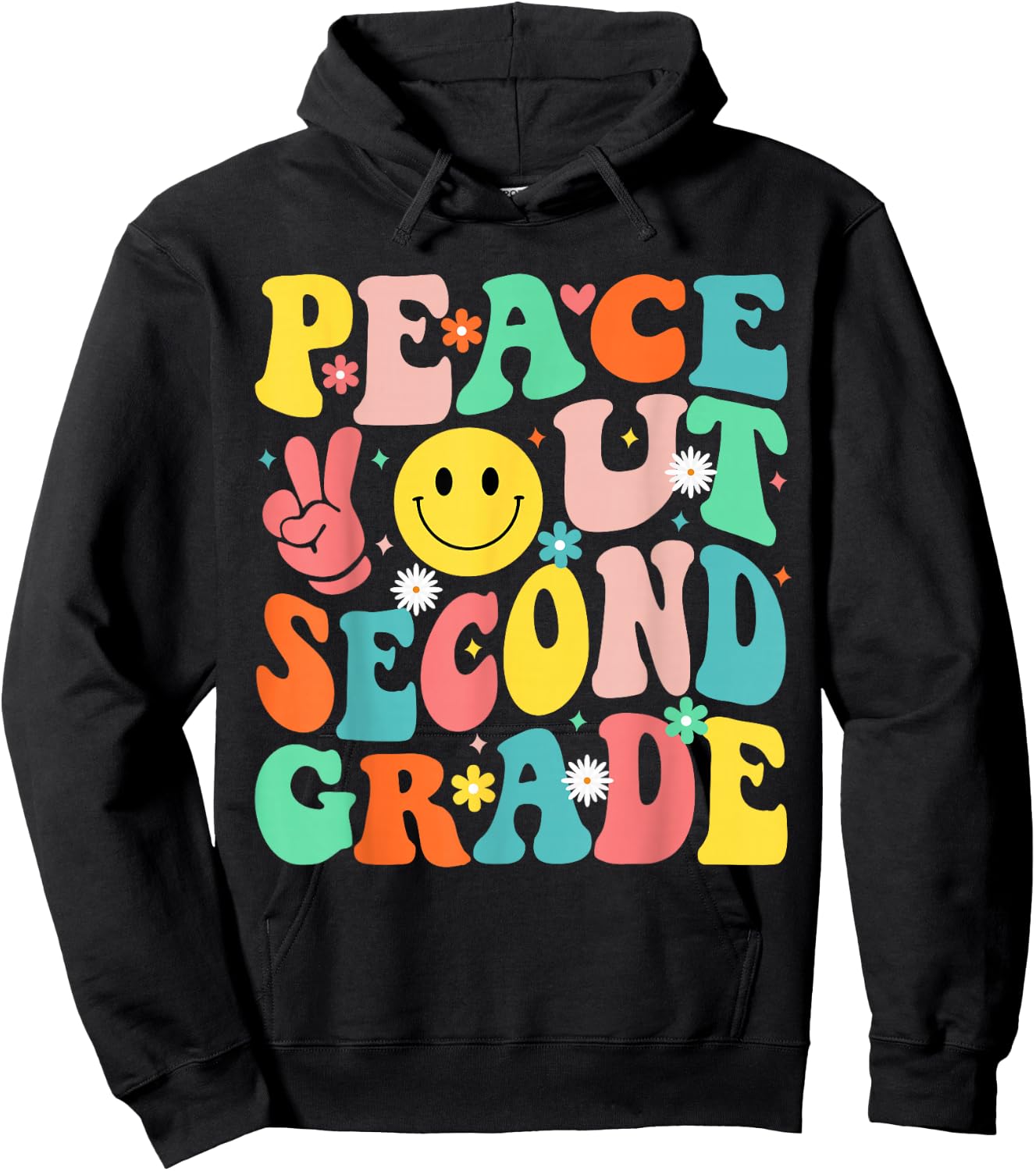 Peace Out Second Grade Groovy 2nd Grade Last day of school Hoodie - Hoodie | Black