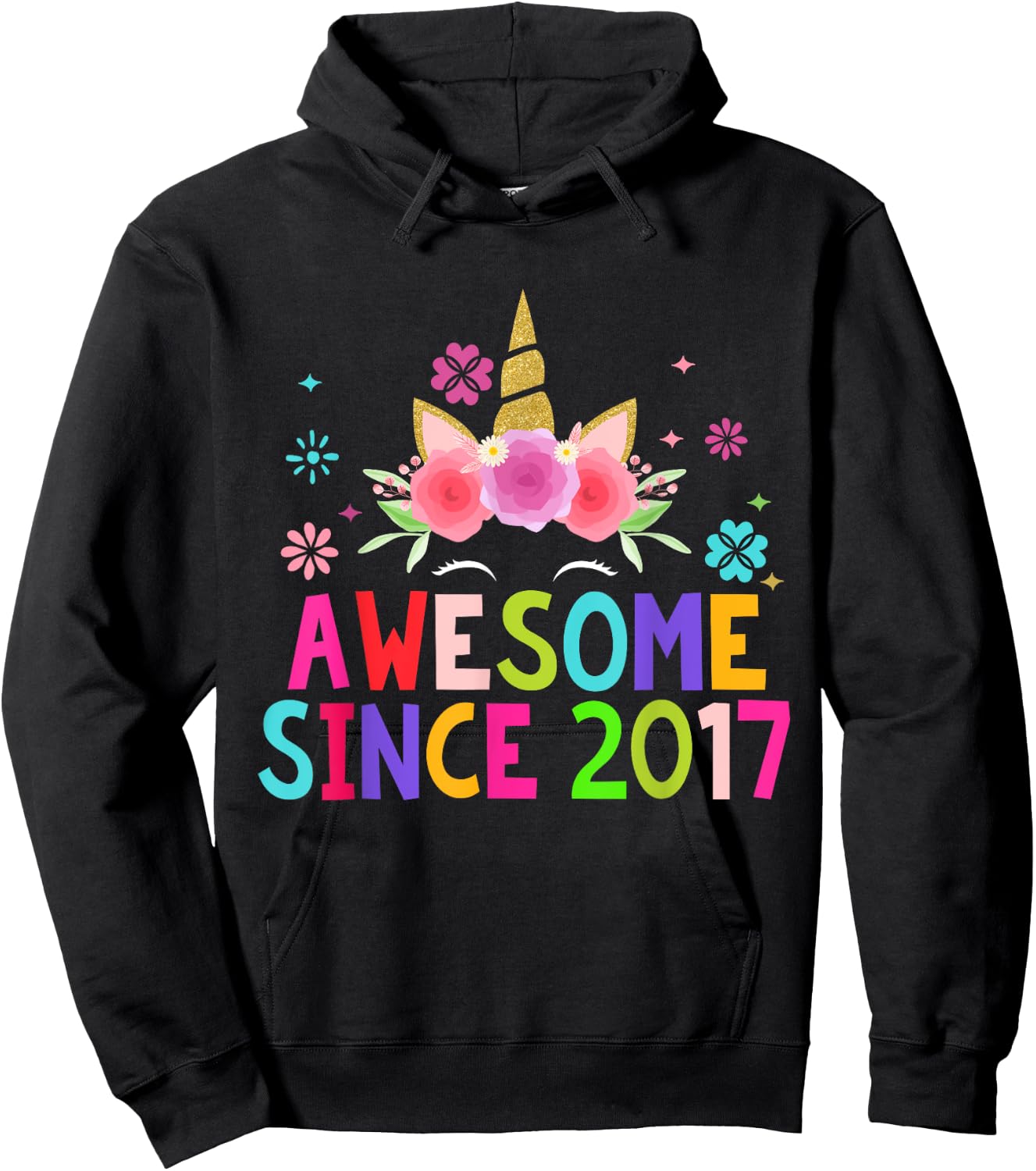 3rd Birthday Unicorn 3 Years Old Girl Awesome Since 2017 Hoodie - Hoodie | Black
