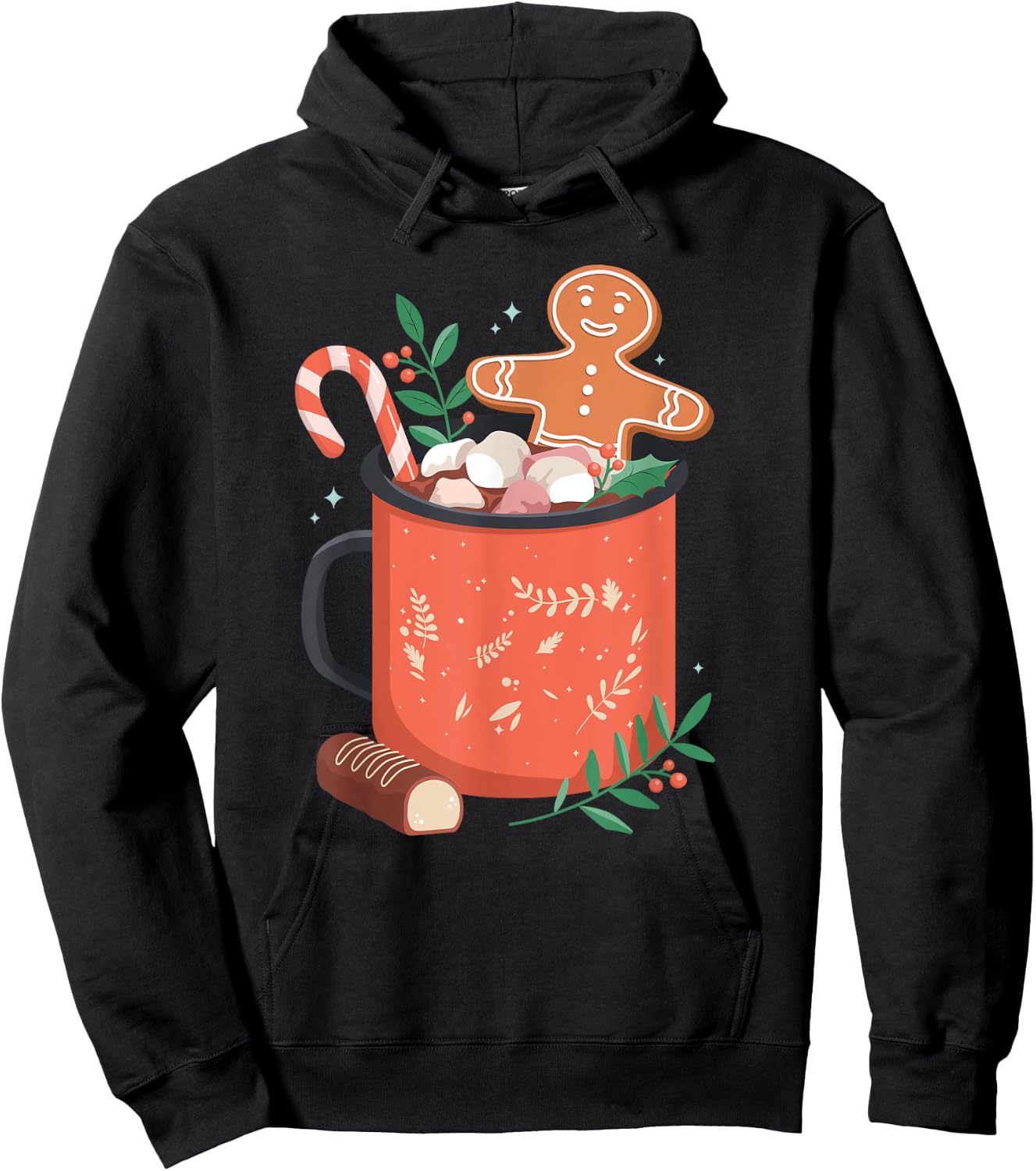 Hot Cocoa Mug Gingerbread Cookie Xmas Christmas Holiday Hoodie - Hoodie | Black