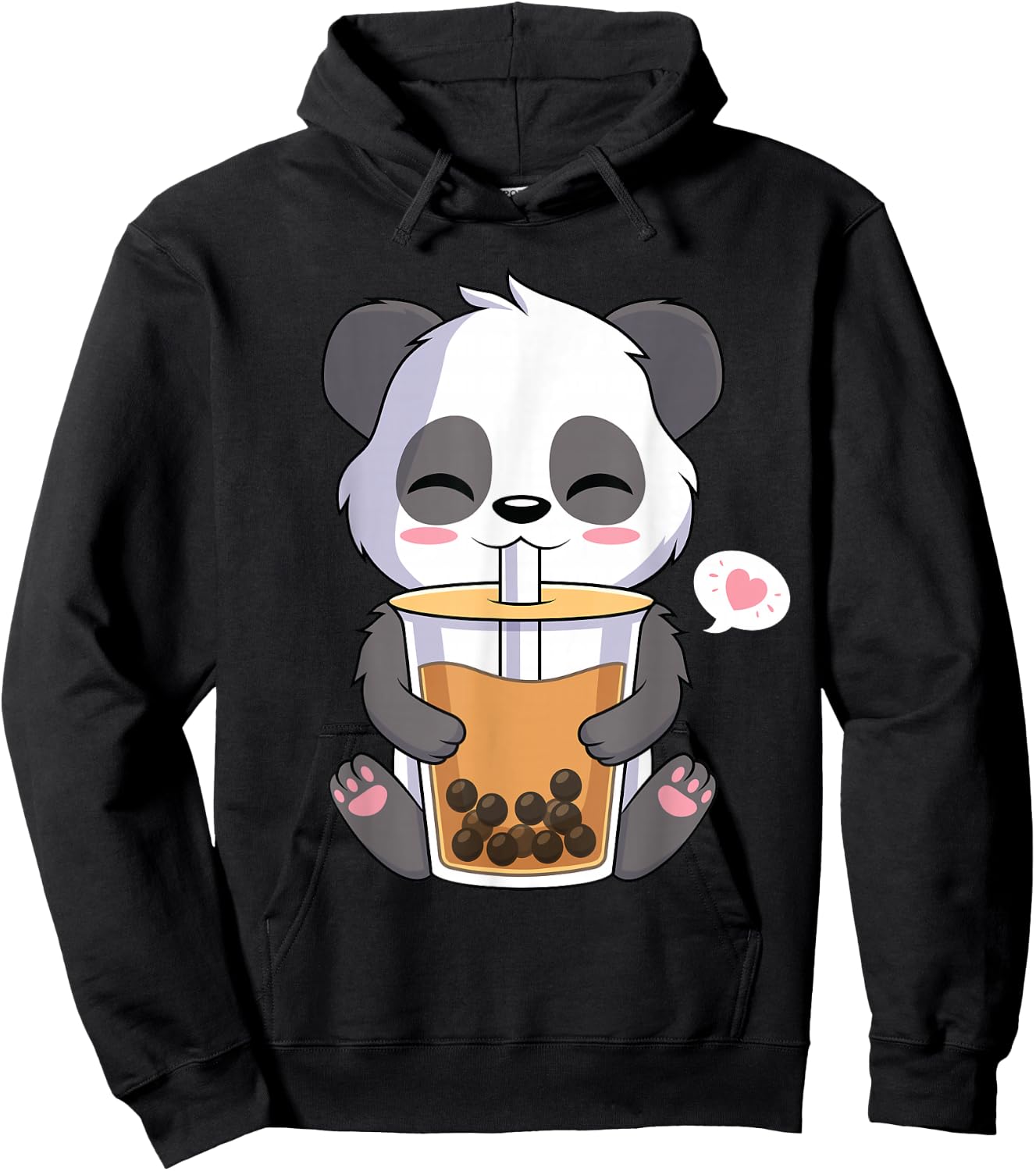 Kawaii Anime Panda Drinking Boba Bubble Tea Hoodie - Hoodie | Black