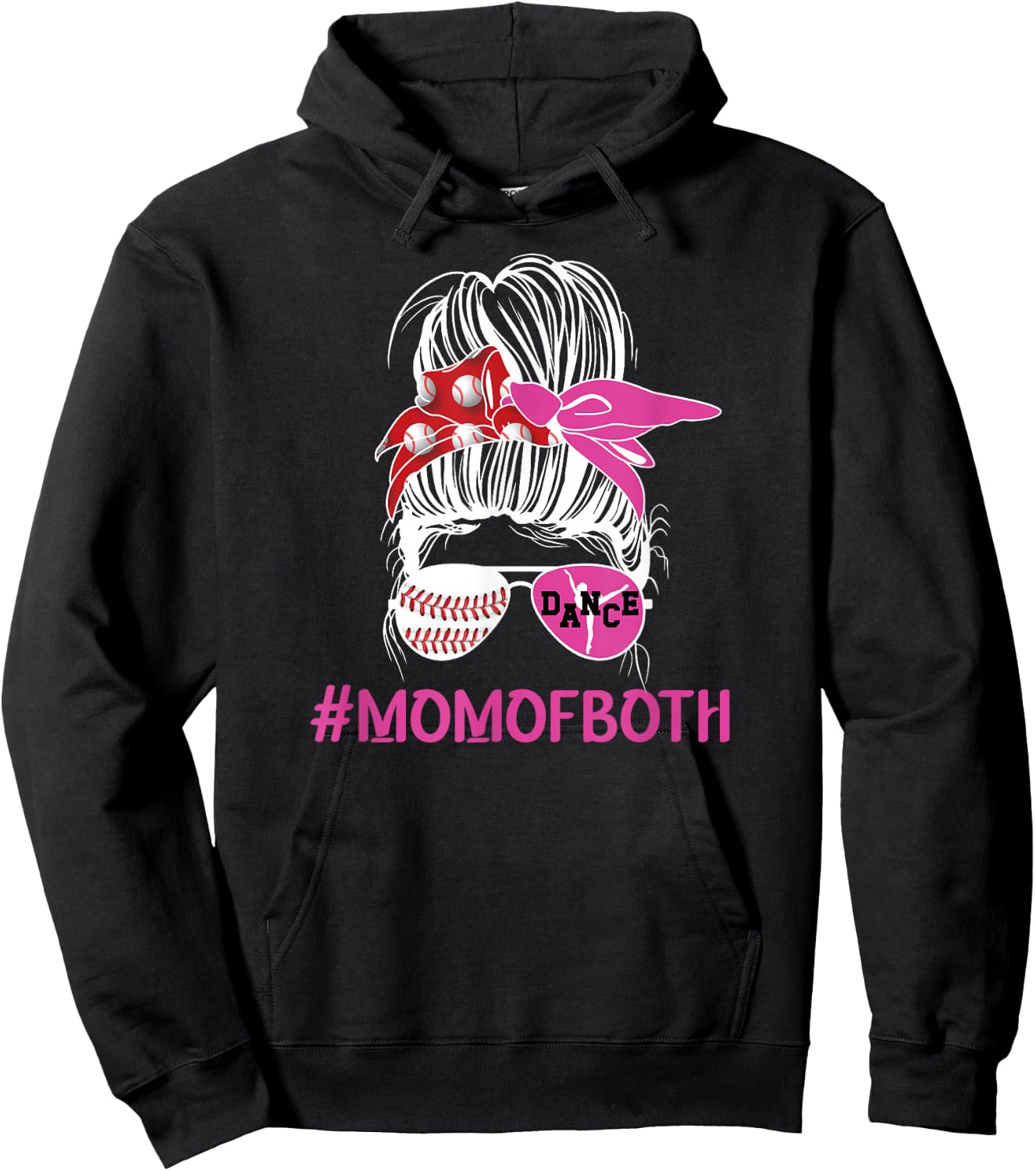 Mom Of Both Messy Bun Dancer & Baseball Player Mom Hoodie - Hoodie | Black