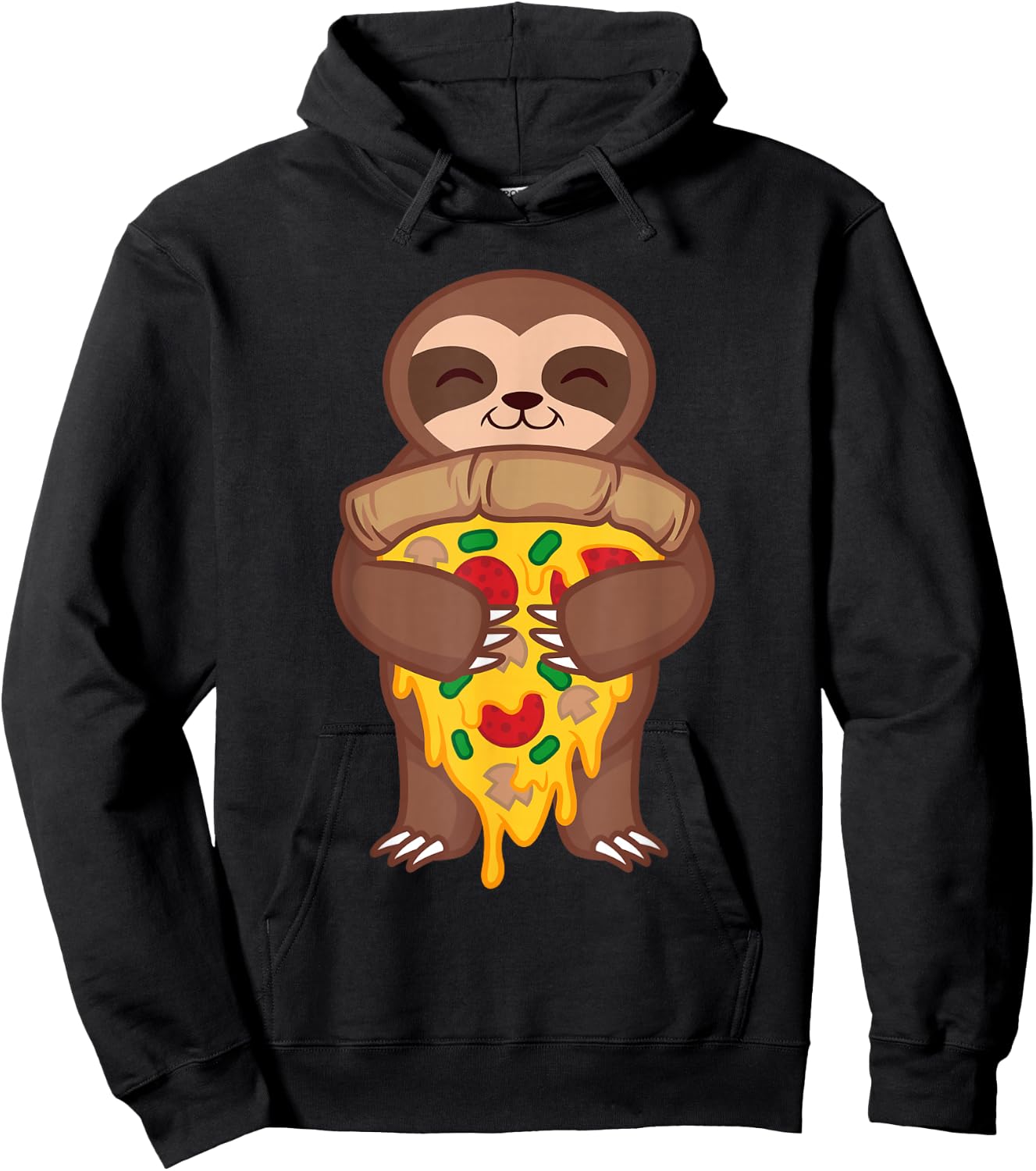 Sloth Holding Pepperoni Pizza Funny Foodie Animal Lover Gift Hoodie - Hoodie | Black