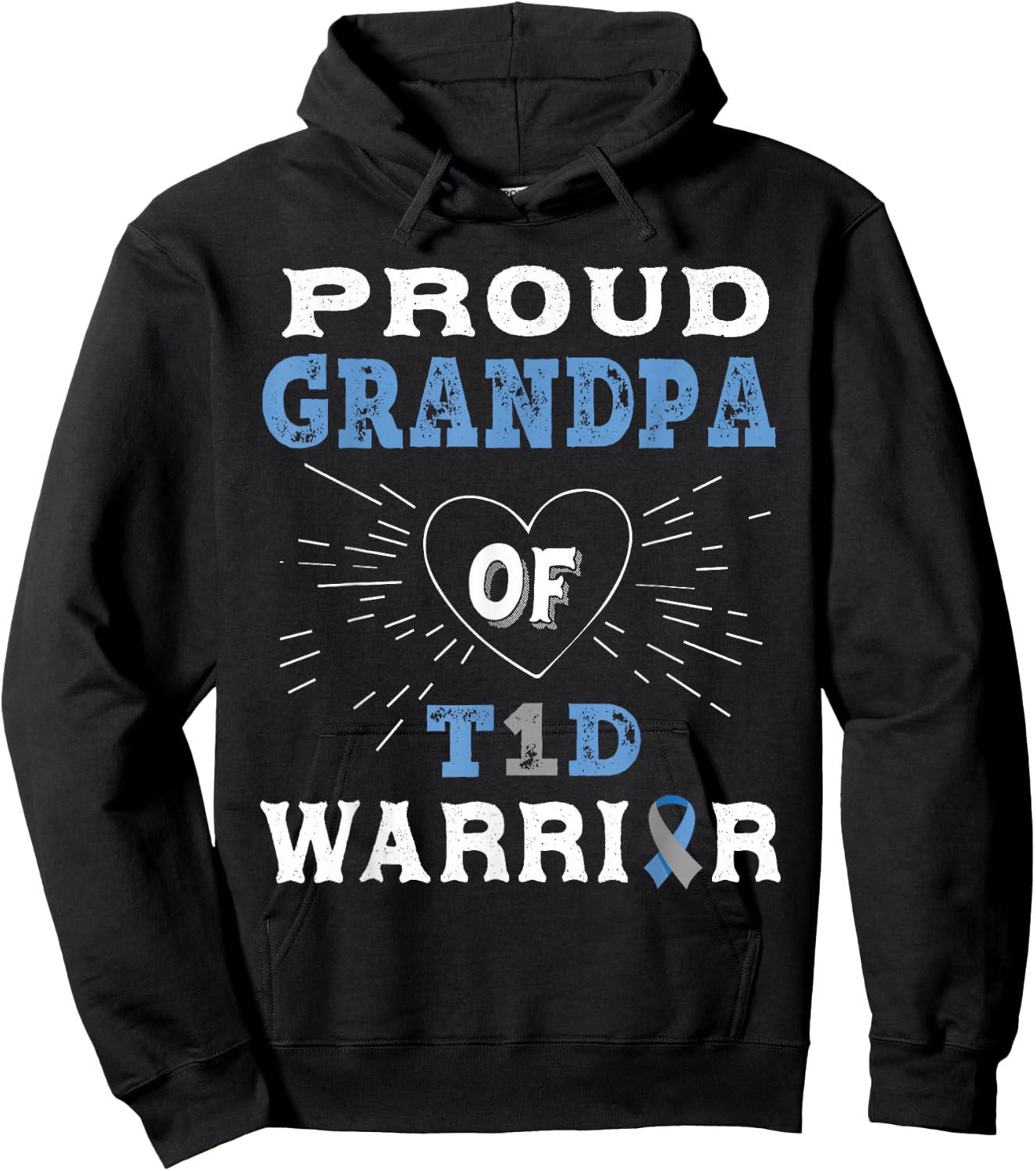 T1D Proud Grandpa Diabetes Awareness Type 1 Insulin Pancreas Hoodie - Hoodie | Black