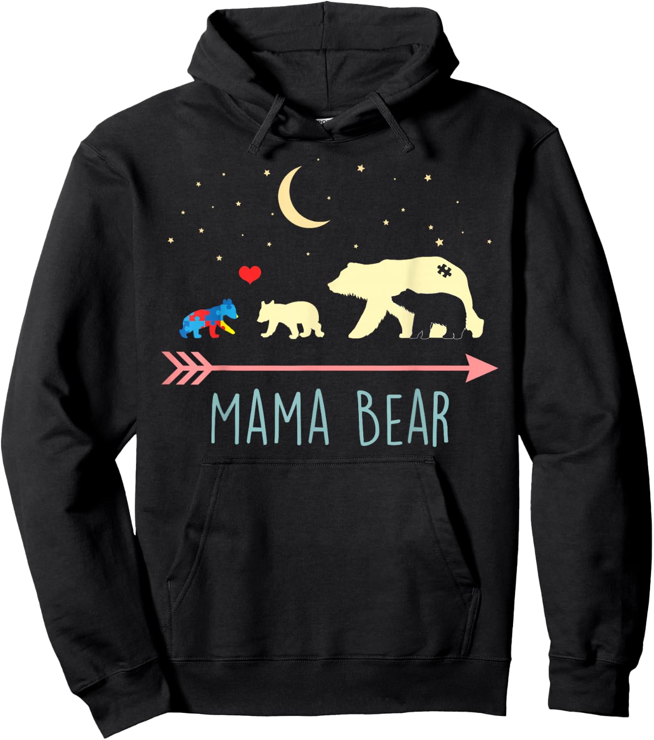 Autism Awareness Mama Bear with 3 Cubs Hoodie - Hoodie | Black