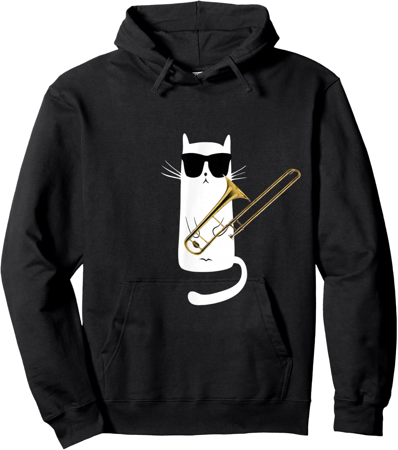 Funny Cat Wearing Sunglasses Playing Trombone Small Hoodie - Hoodie | Black