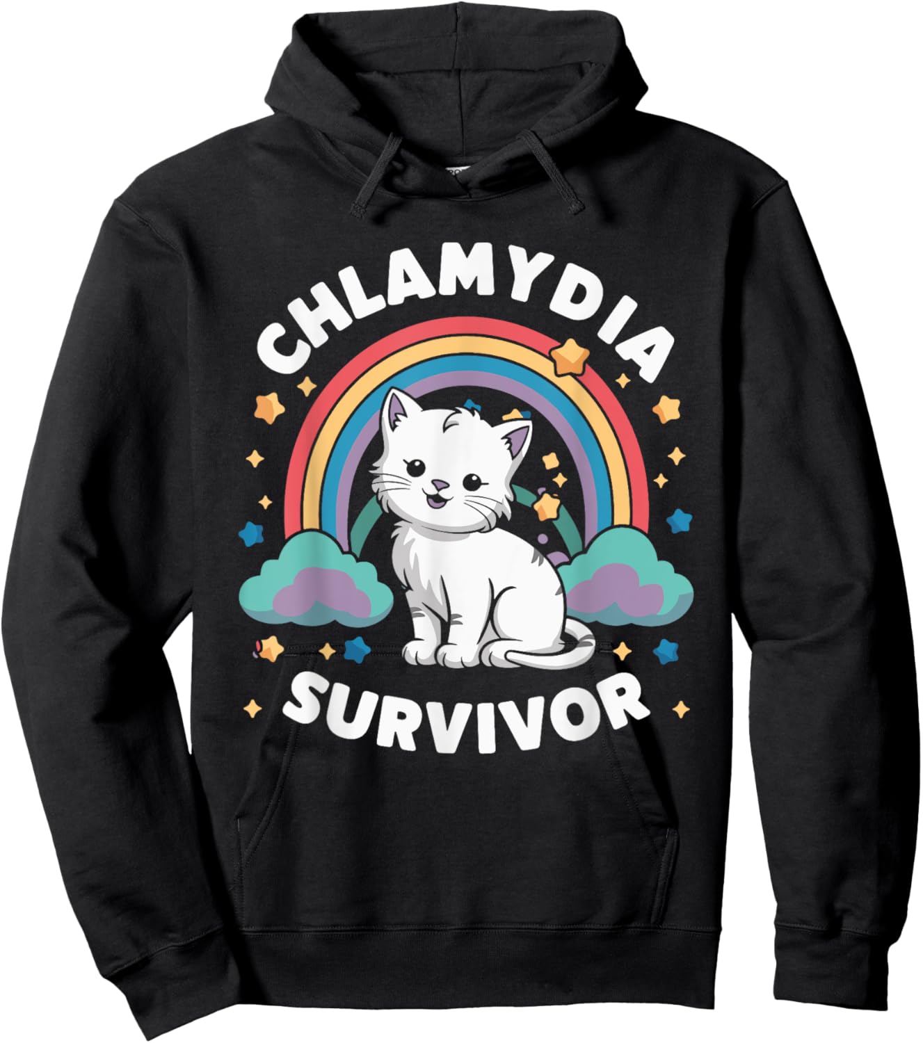 Cat Funny Embarrassing Meme Adult Humor Chlamydia Survivor , Small, Black Hoodie - Hoodie | Black