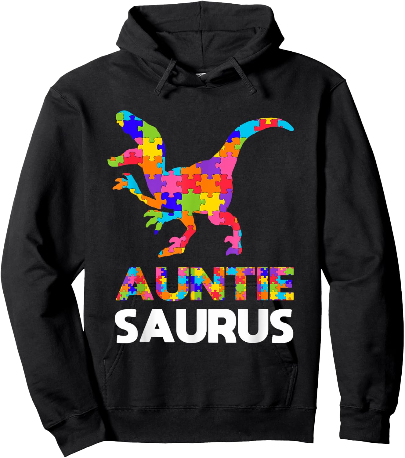 Auntie Saurus Autism Awareness Autistic Autism Aunt Gift Hoodie - Hoodie | Black