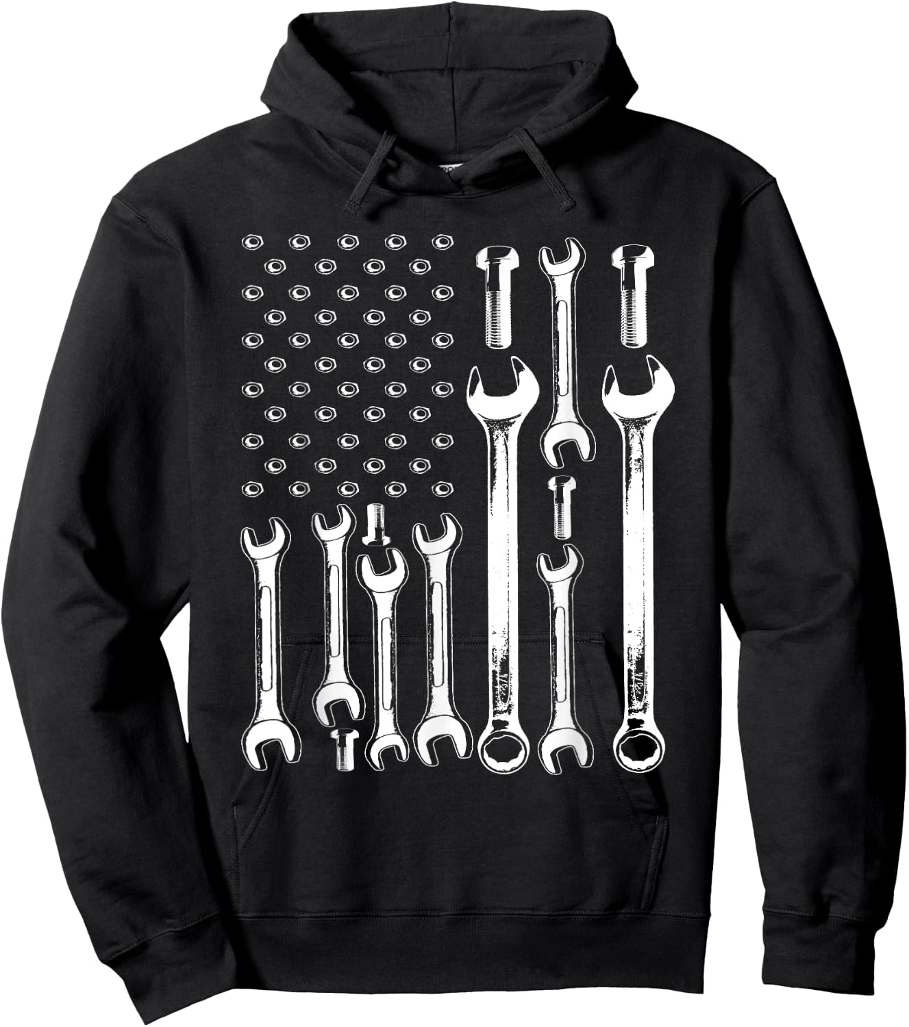 American Flag Mechanic Patriotic Funny Auto Wrench Men Gifts Hoodie - Hoodie | Black