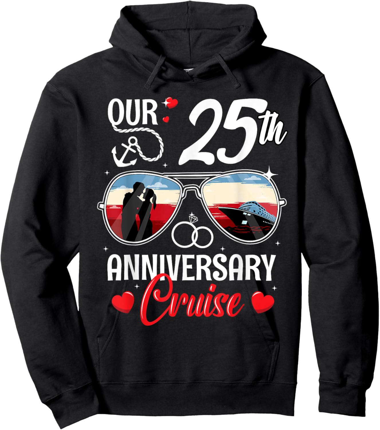 25th Wedding Anniversary Cruise Vacation Husband Wife Couple Hoodie - Hoodie | Black