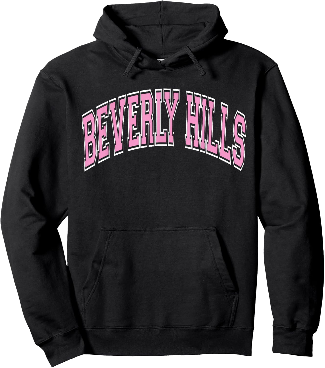 Beverly Hills Arched Pink Text Hoodie - Hoodie | Black