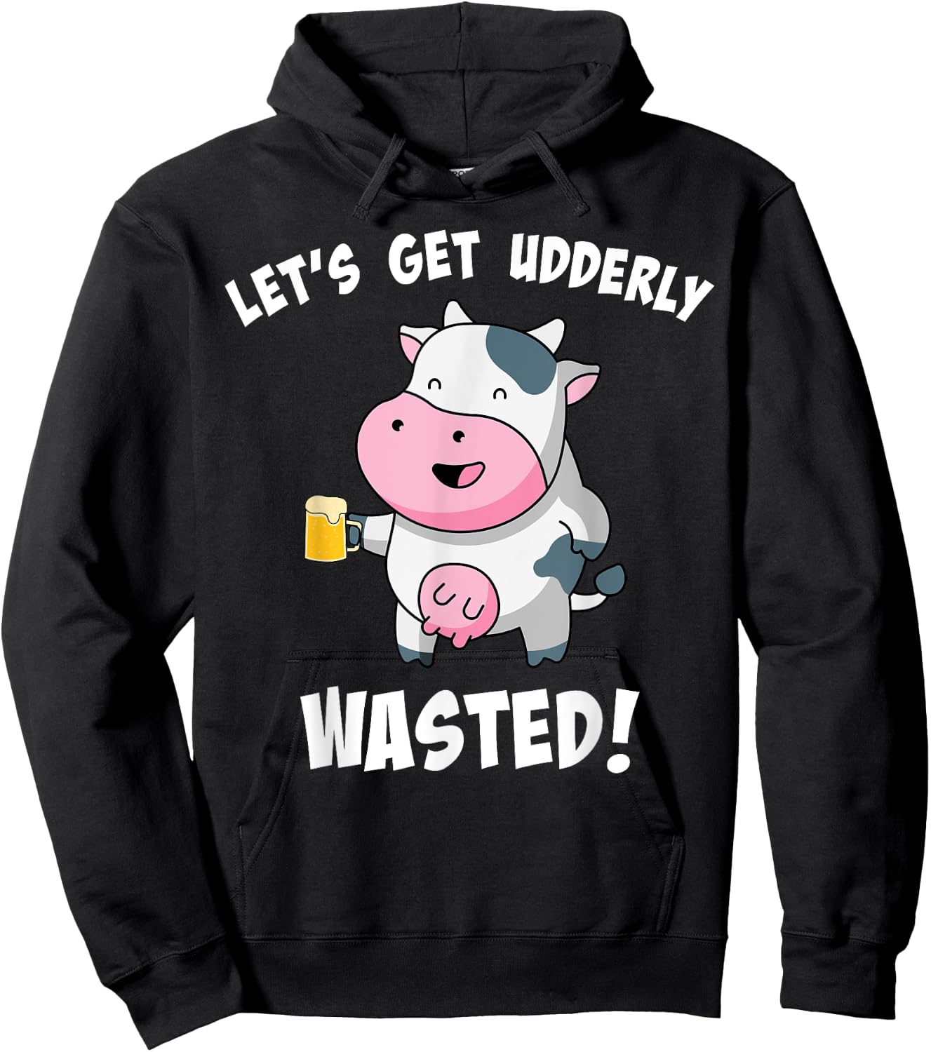 Let's Get Udderly Wasted Drunk Cow Pun St. Patricks Day Hoodie - Hoodie | Black