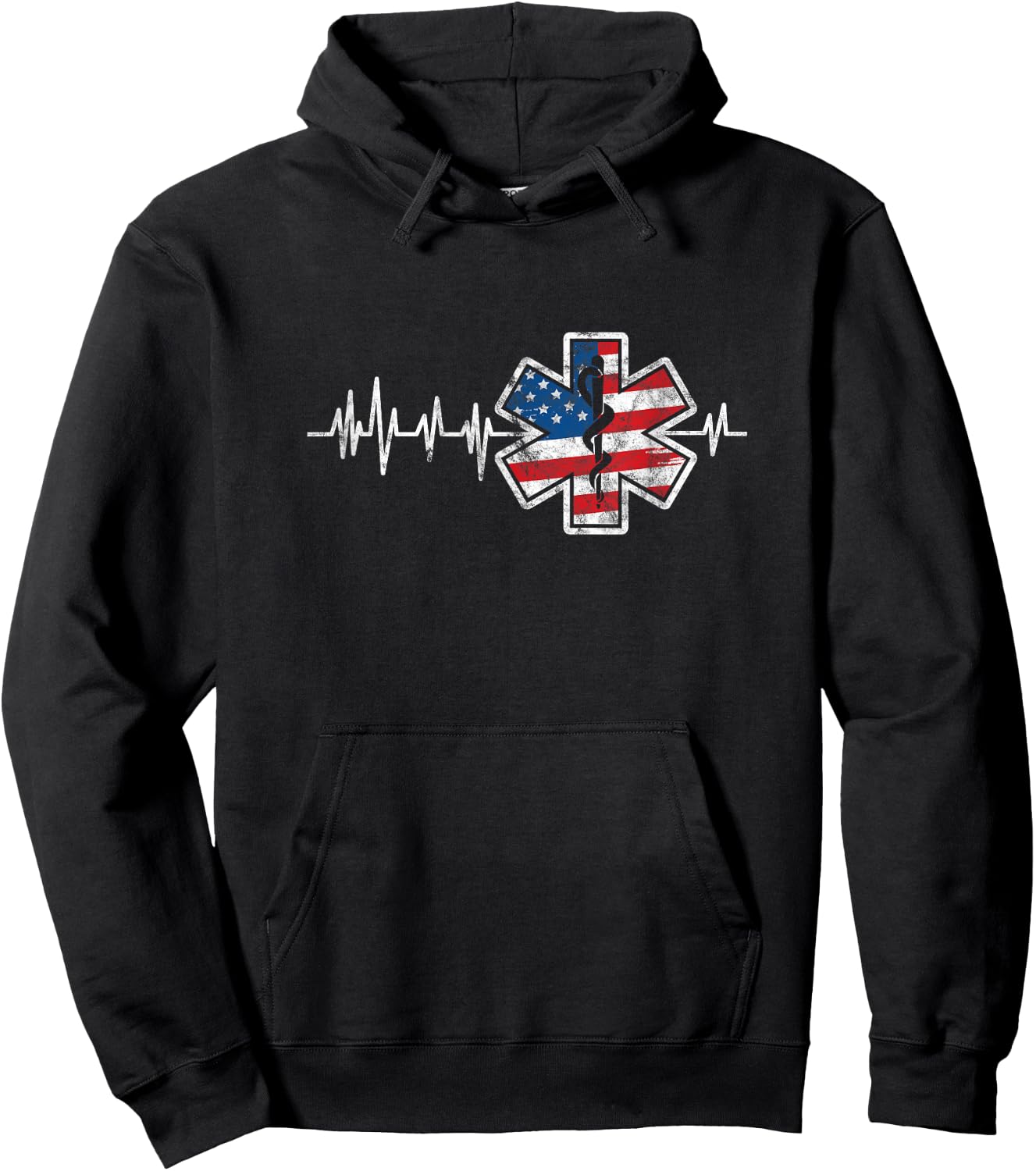 EMS Emergency Medical Service USA Flag Heartbeat 4th of July Hoodie - Hoodie | Black