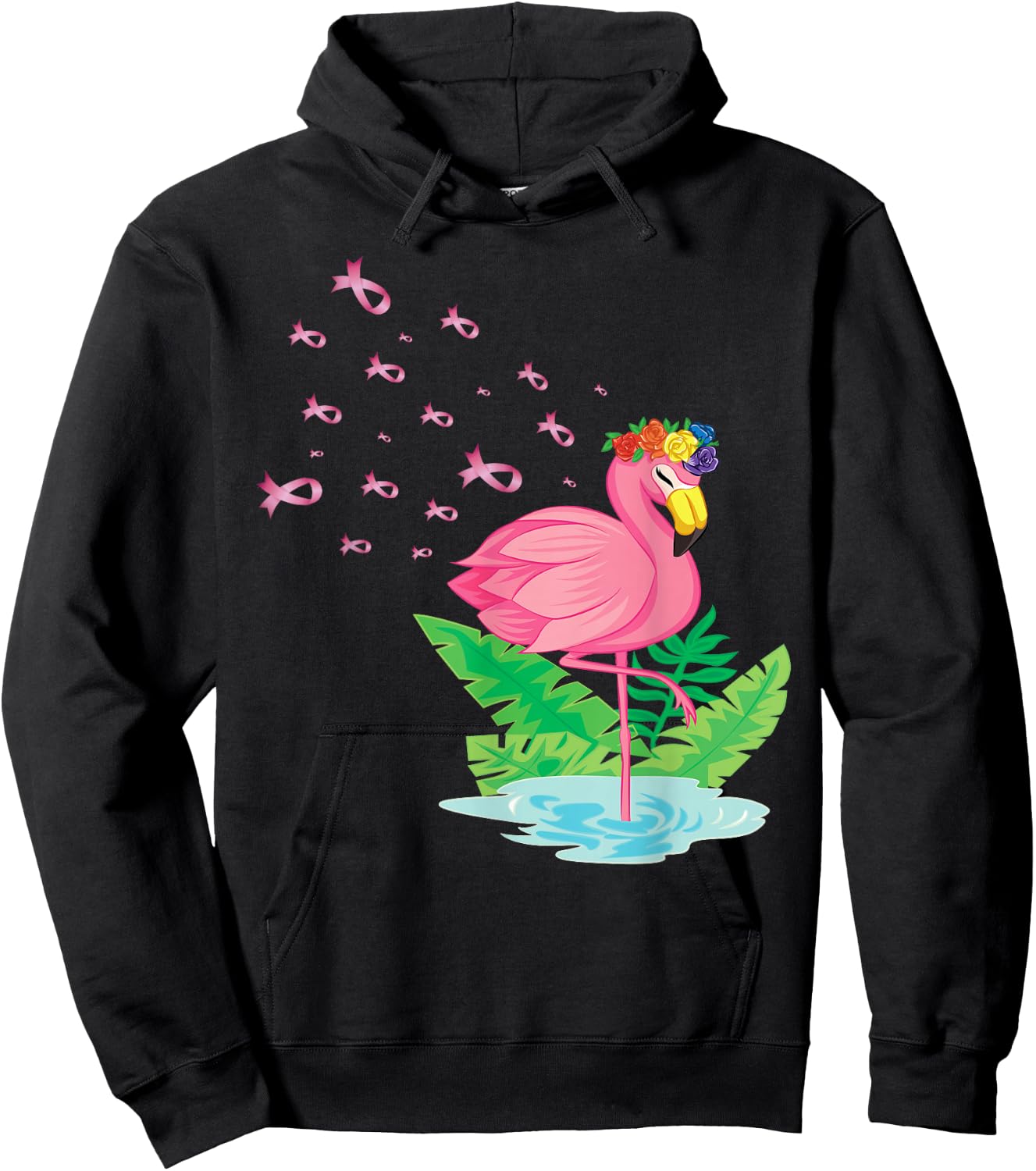 Breast Cancer Pink Flamingo Ribbon Recovery Hoodie - Hoodie | Black