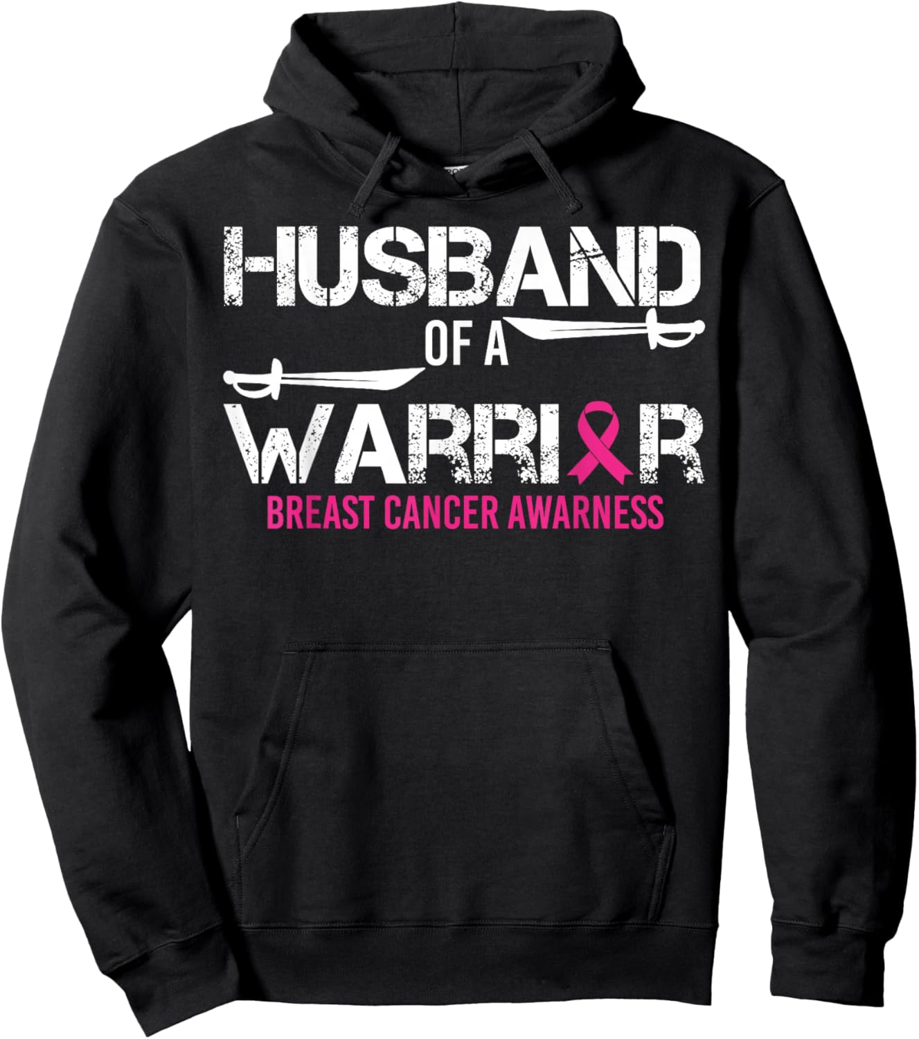 Husband Of A Warrior Pink Ribbon Breast Cancer Awareness Hoodie - Hoodie | Black