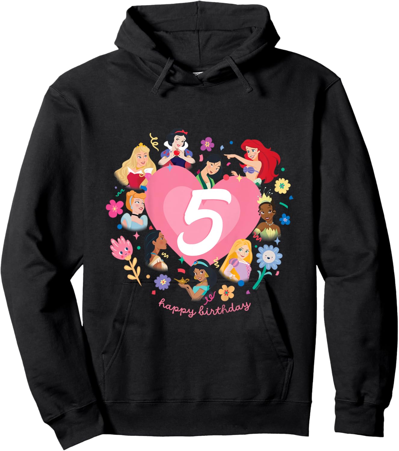 Disney Princess Heart 5 Years Old Happy Fifth Birthday Hoodie - Hoodie | Black