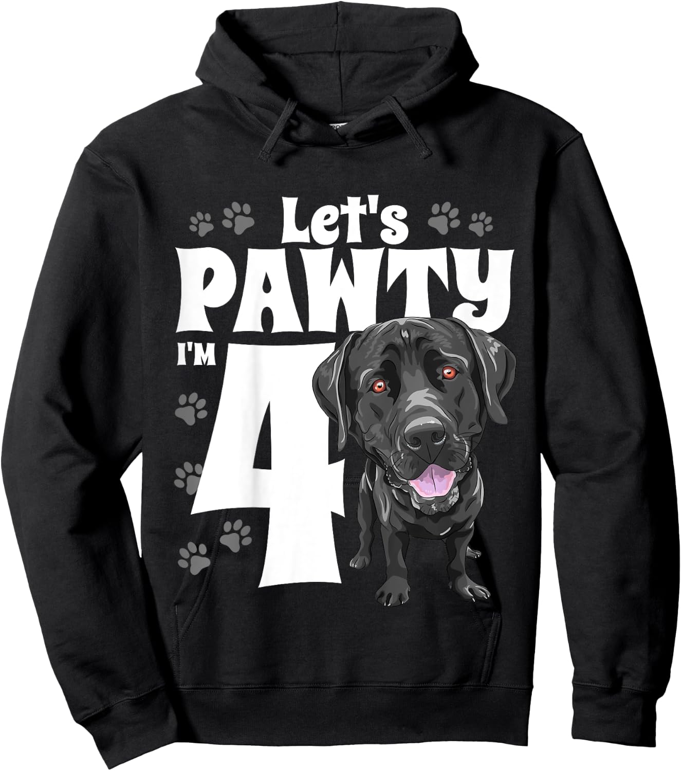4 Year Old Black Lab Dog Birthday Pawty Labrador 4th Gift Hoodie - Hoodie | Black
