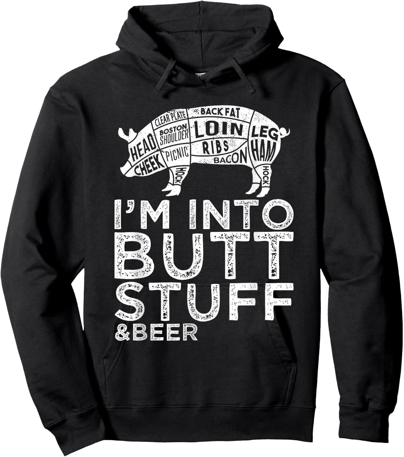 Butt Stuff And Beer Pork Cuts Grilling BBQ Jokes Anti Vegan Hoodie - Hoodie | Black