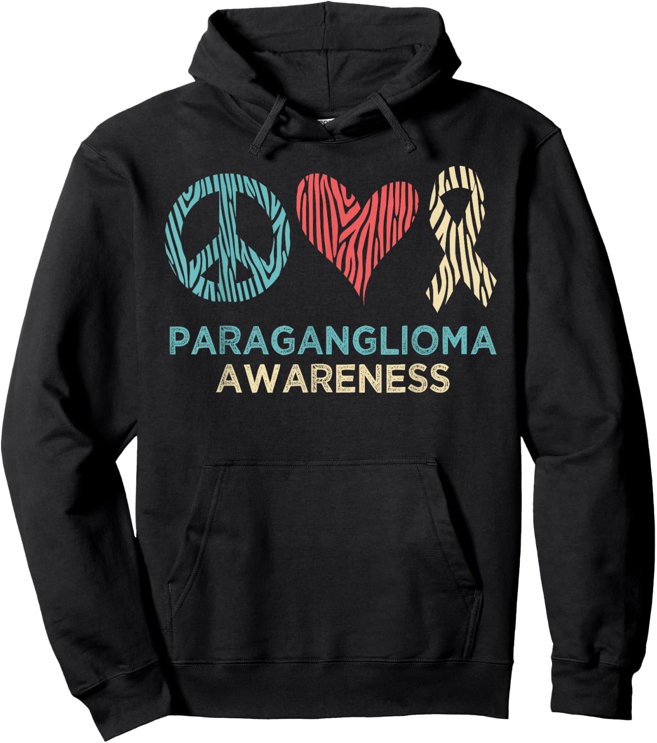 Paraganglioma Awareness Zebra Stripes Vintage Retro Pattern Hoodie - Hoodie | Black