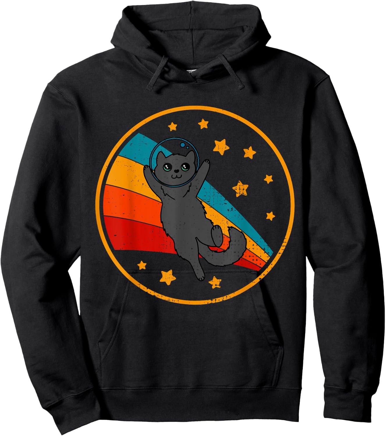 Cute Vintage Nebelung Cat Retro Space Cat Men Women Kids Hoodie - Hoodie | Black