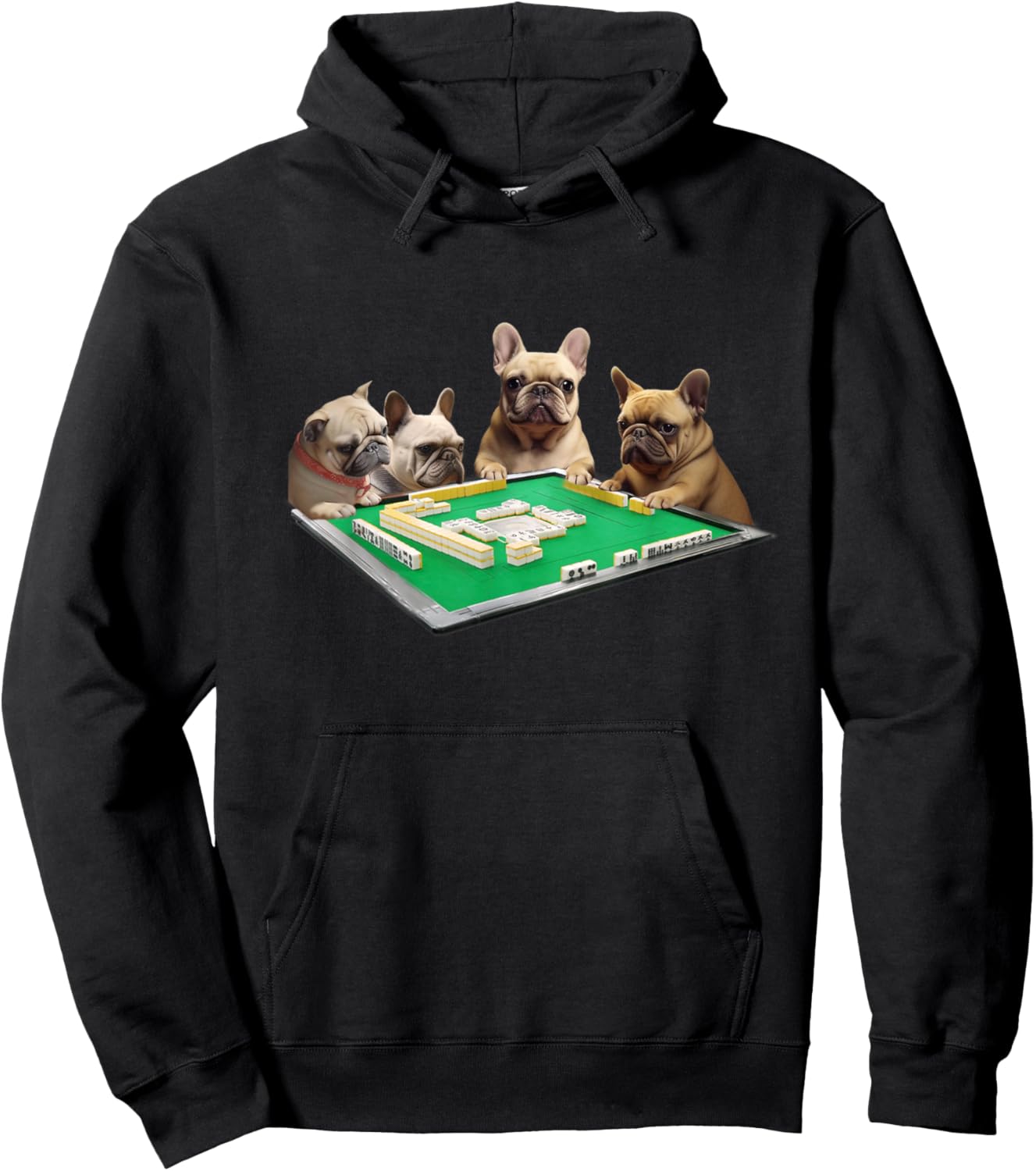 French Bulldog Dog Mahjong Funny Men's Funny Clothes Funny Goods Gift Neta Jongshan Hoodie - Hoodie | Black
