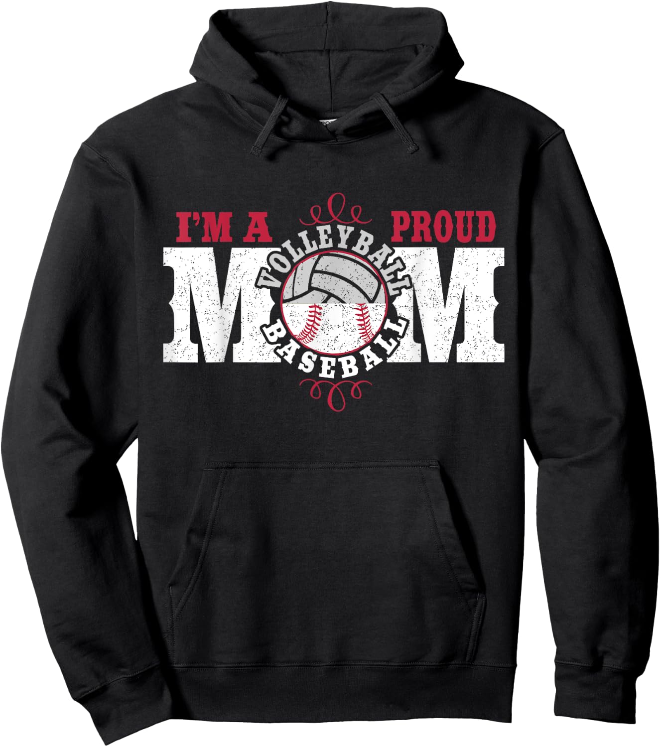 I'm a Proud Volleyball Baseball Mom - Combined Sports Hoodie - Hoodie | Black