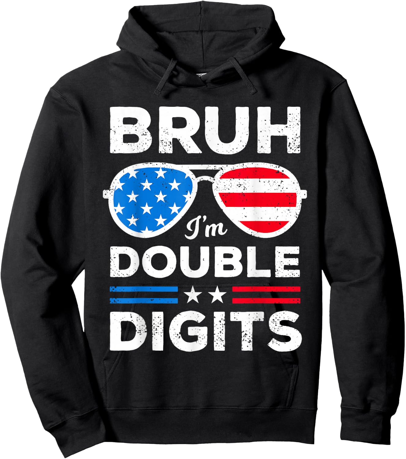 Bruh I'm Double Digits USA Flag Boys Patriotic 10th Birthday Hoodie - Hoodie | Black