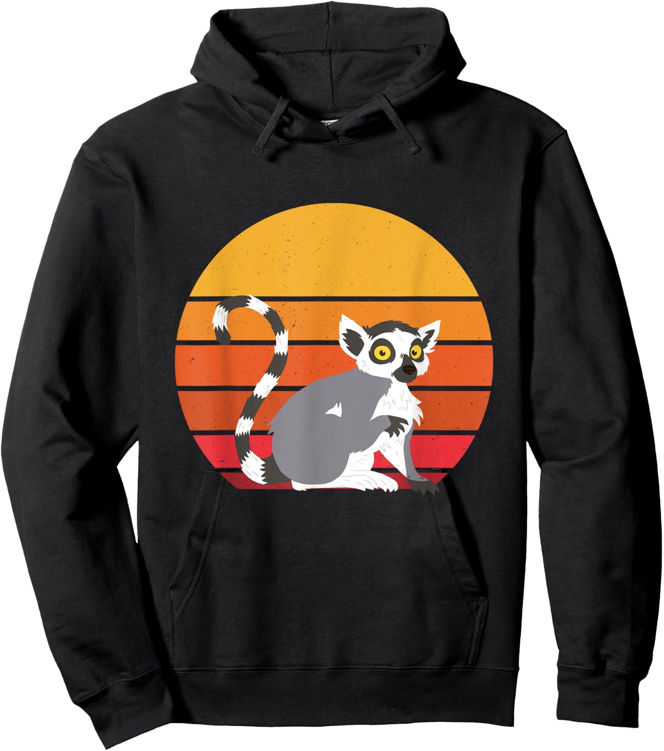 Lemur Sunset Funny Lemur Lover Retro Madagascar Animal Hoodie - Hoodie | Black