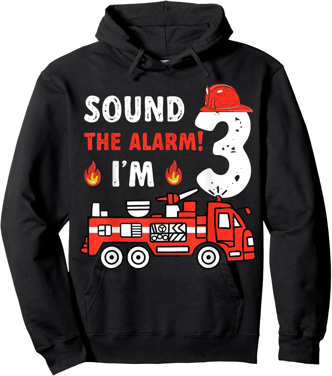 Sound Alarm I'm 3 Fire Truck 3rd Birthday Firefighter Kids Hoodie - Hoodie | Black