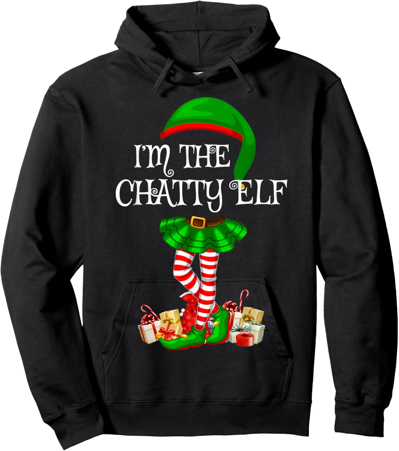Matching Family Women Girls I'm The Chatty Elf Christmas Hoodie - Hoodie | Black