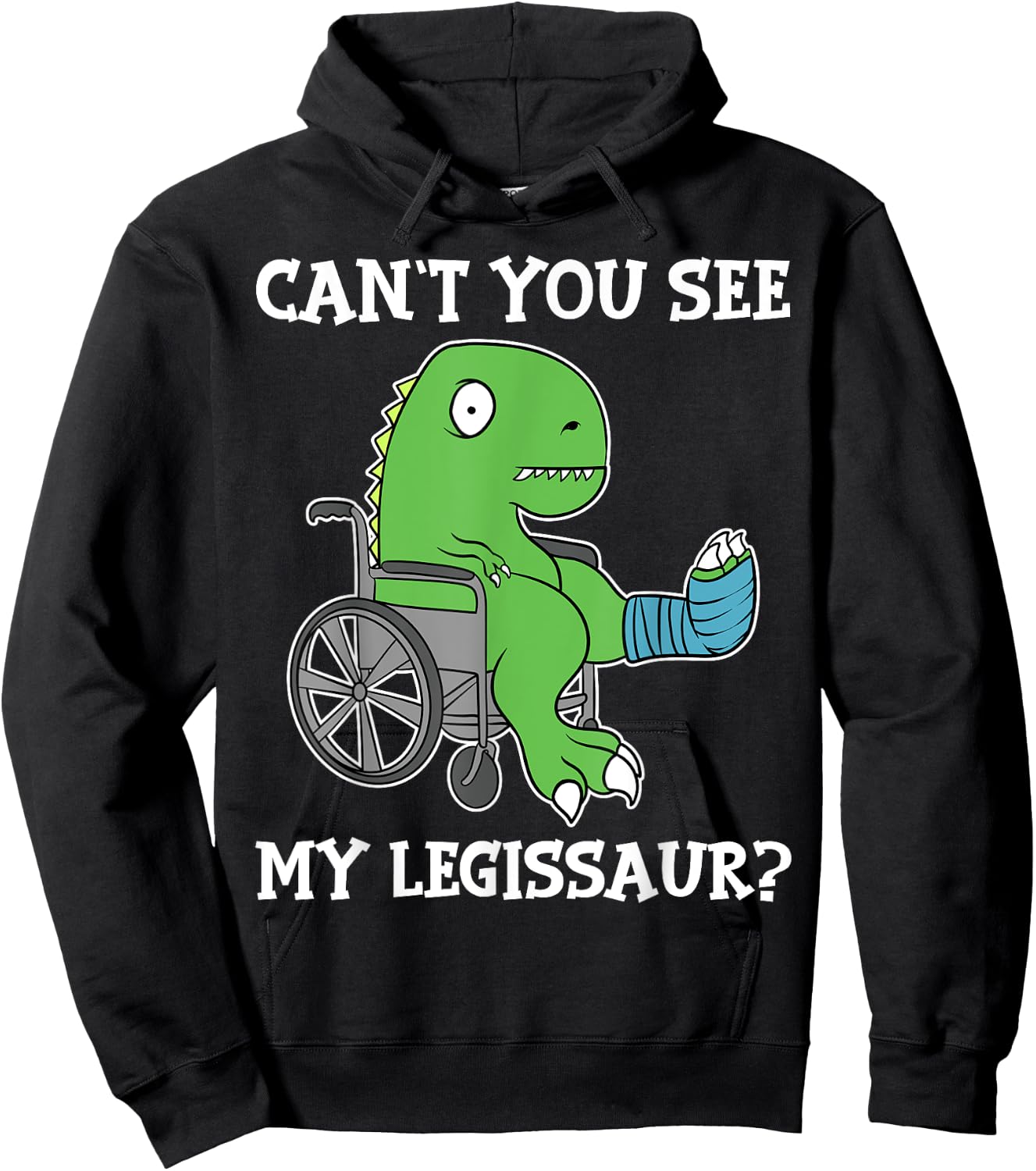Dino Funny Get Well Broken Leg Gift Dinosaur with a Cast Small Hoodie - Hoodie | Black