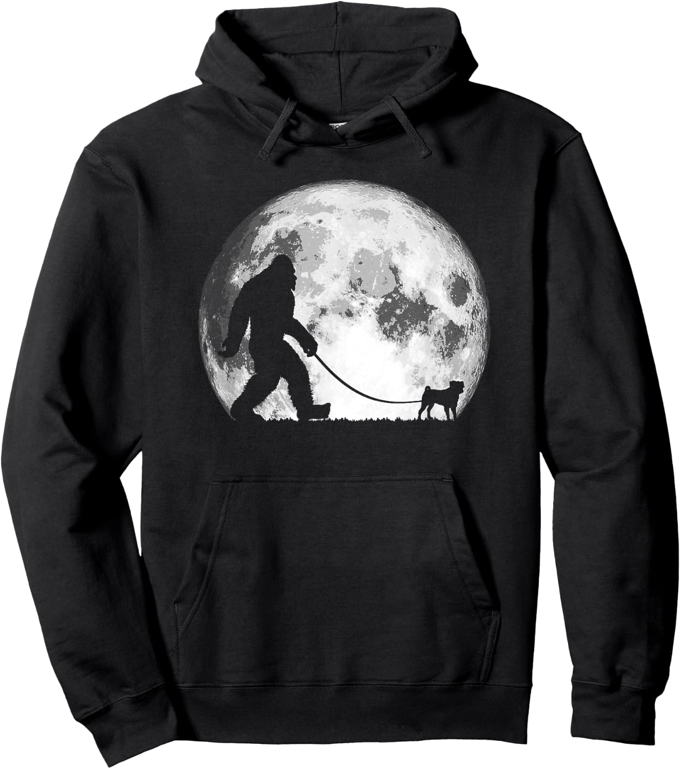 Bigfoot & Pug Funny Night Time Dog Walking Graphic Hoodie - Hoodie | Black