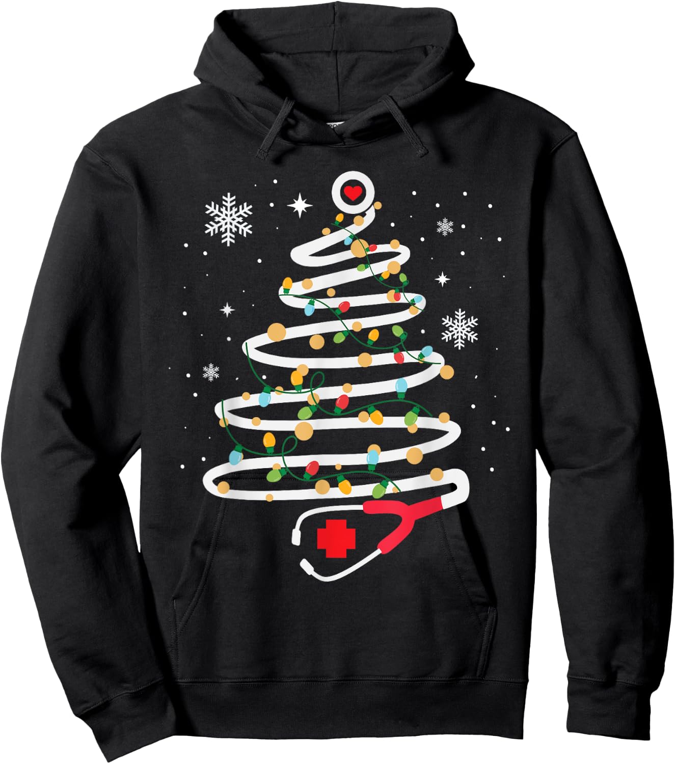 Stethoscope Christmas Tree Cute Healthcare RN Holiday Hoodie - Hoodie | Black