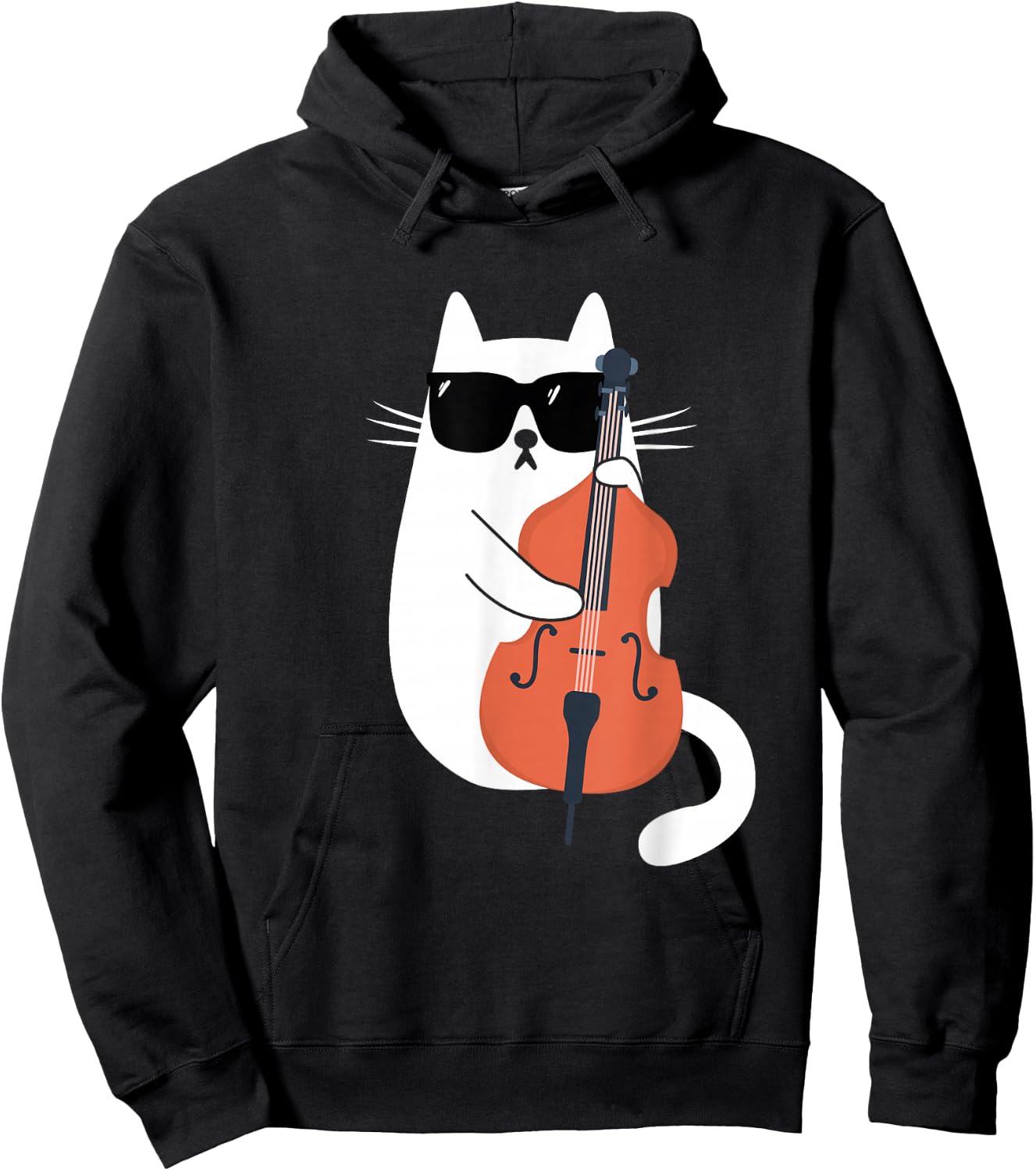 Funny Cat Wearing Sunglasses Playing Double Bass Musician Hoodie - Hoodie | Black
