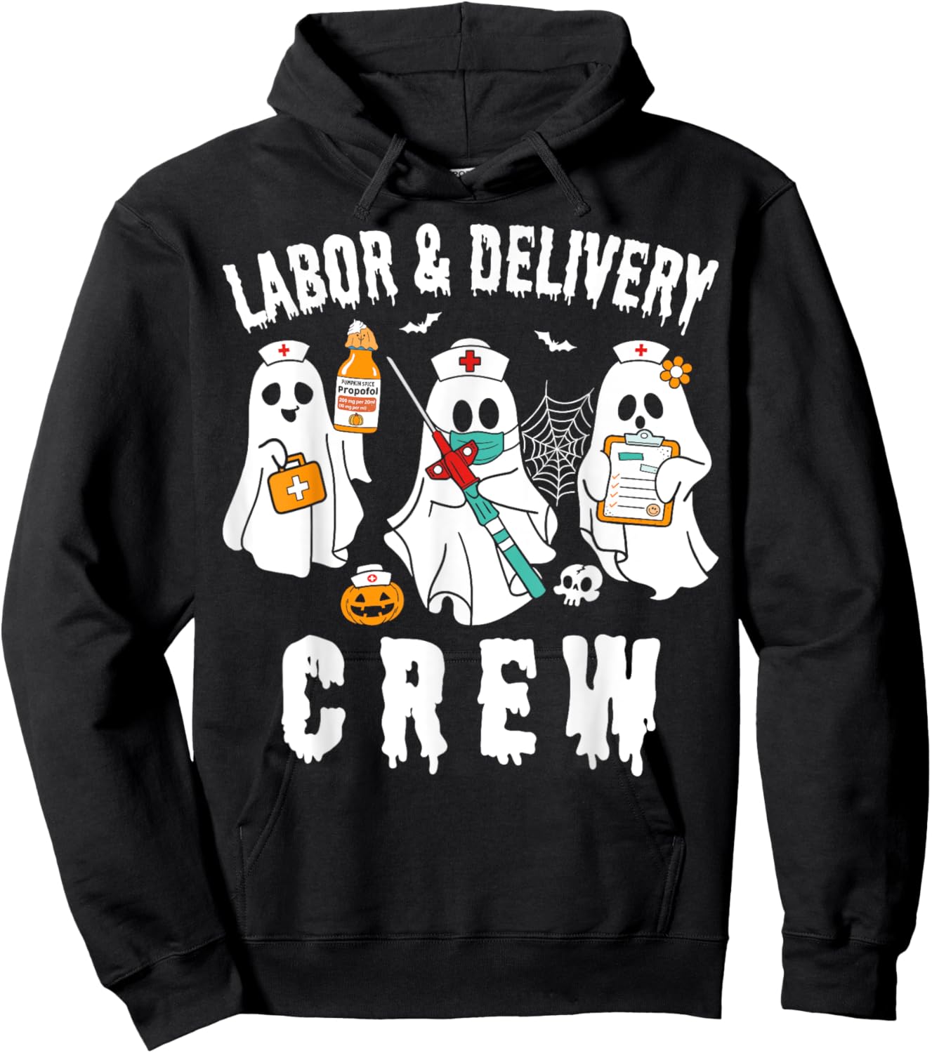 Labor & Delivery Boo Crew Funny Halloween Costume L&d Nurse Hoodie - Hoodie | Black